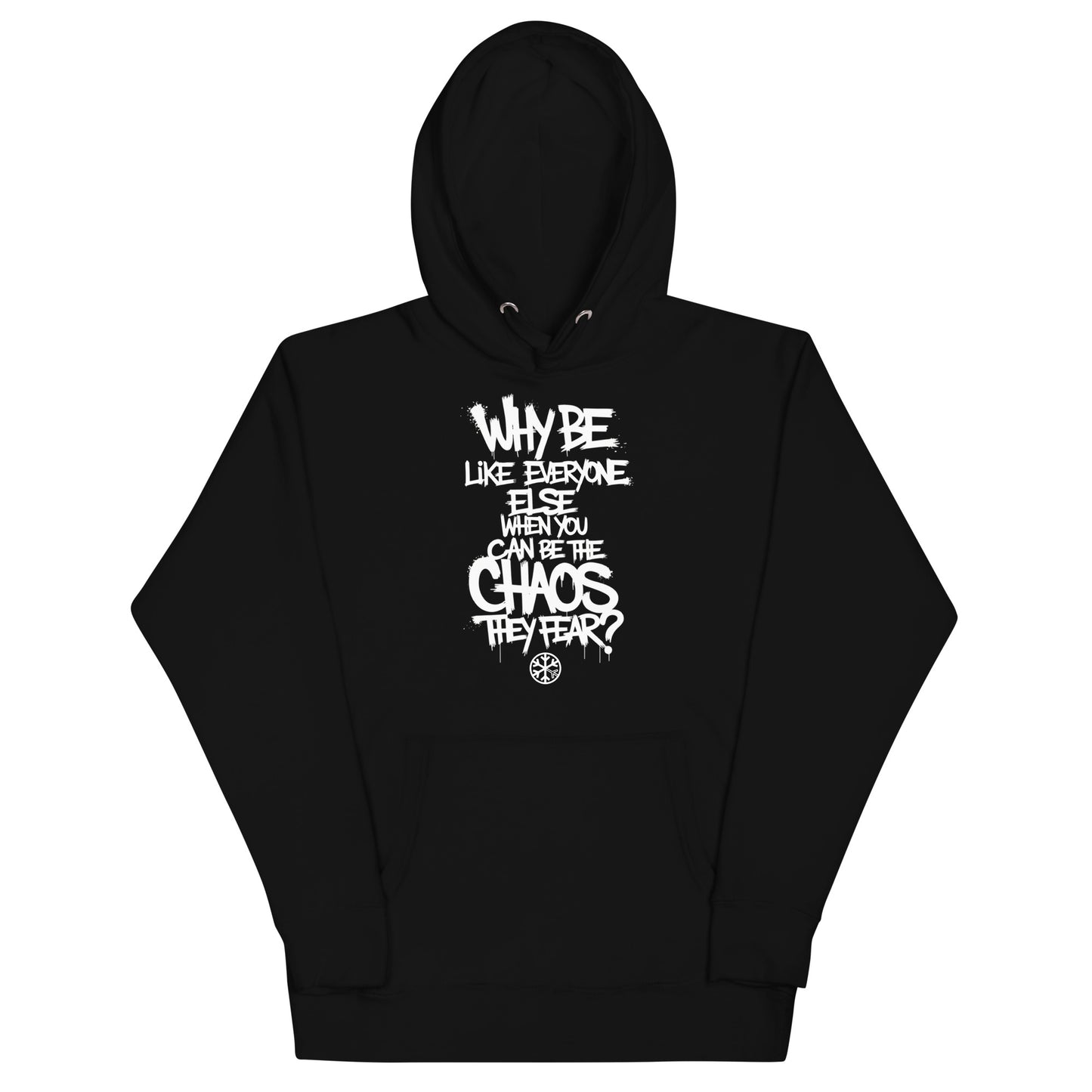 Black-Chaos They Fear Graffiti Tag Hoodie from B.Different Clothing, front view, graffiti-inspired streetwear