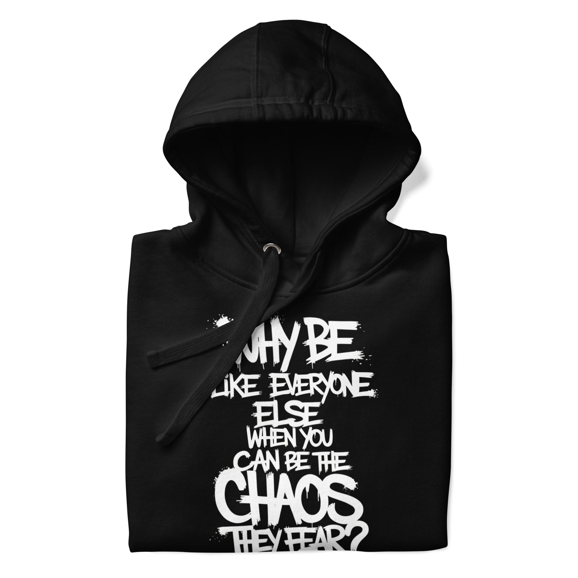 Black-Chaos They Fear Graffiti Tag Hoodie from B.Different Clothing, folded, graffiti-inspired streetwear