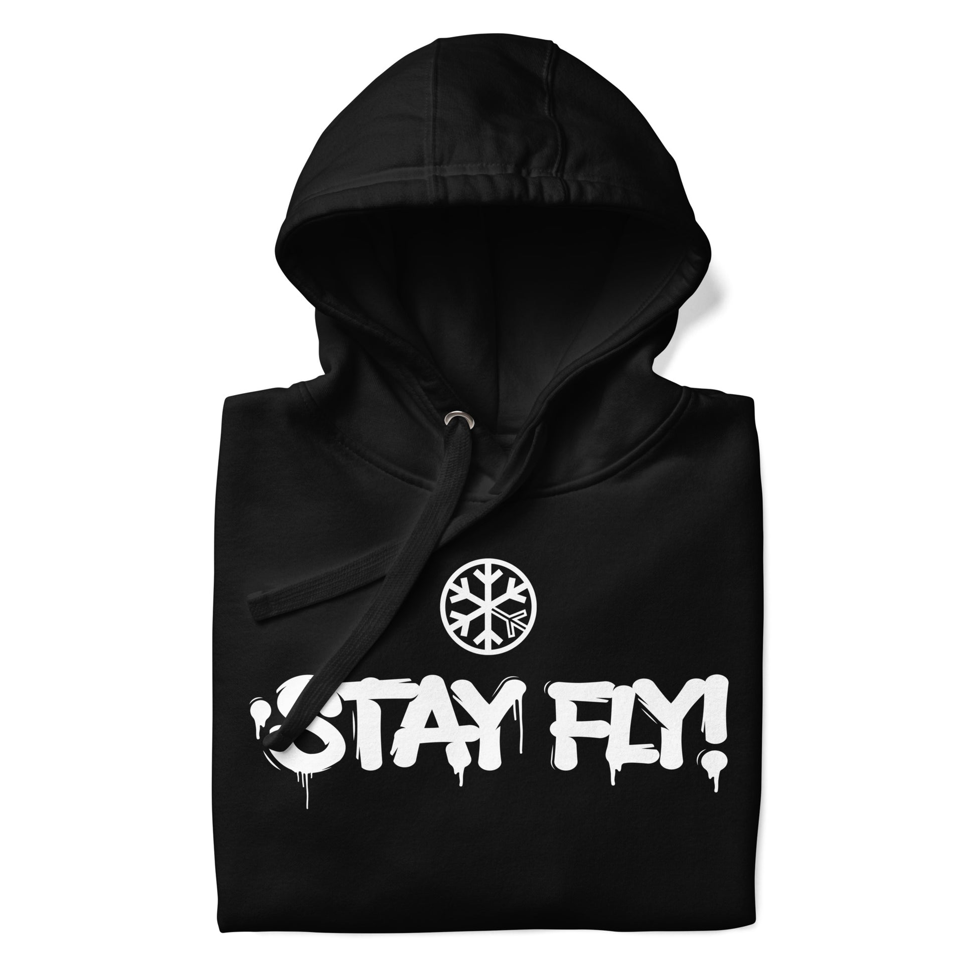 Black-Stay Fly Graffiti Tag Hoodie from B.Different Clothing, folded, graffiti-inspired streetwear