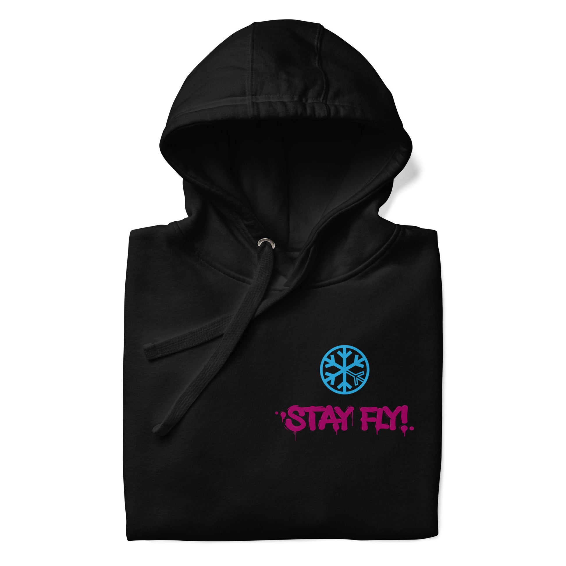Black-Stay Fly Graffiti Character Hoodie from B.Different Clothing, folded, graffiti-inspired streetwear