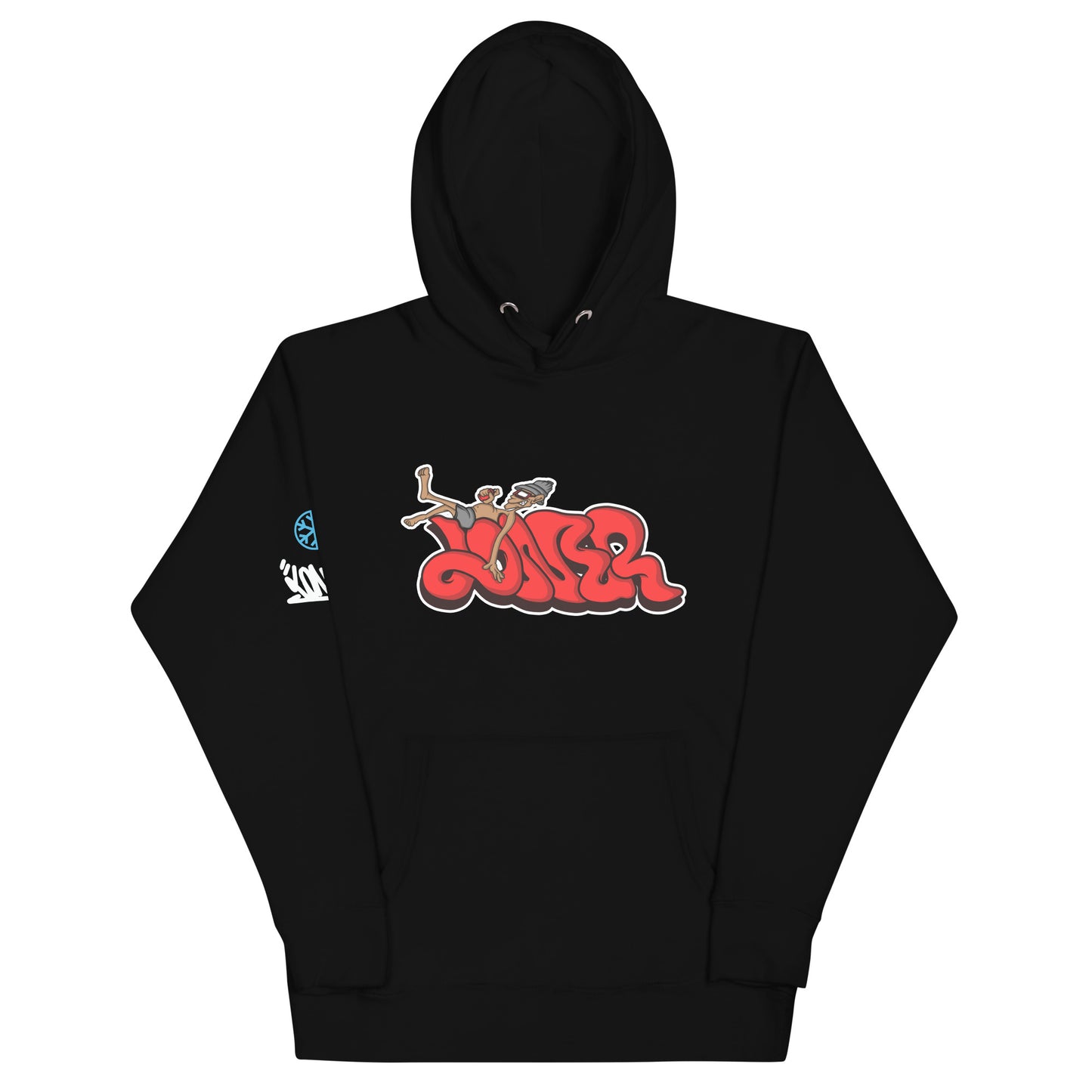 Black-Loner Graffiti Piece Hoodie from B.Different Clothing, front view, graffiti-inspired streetwear