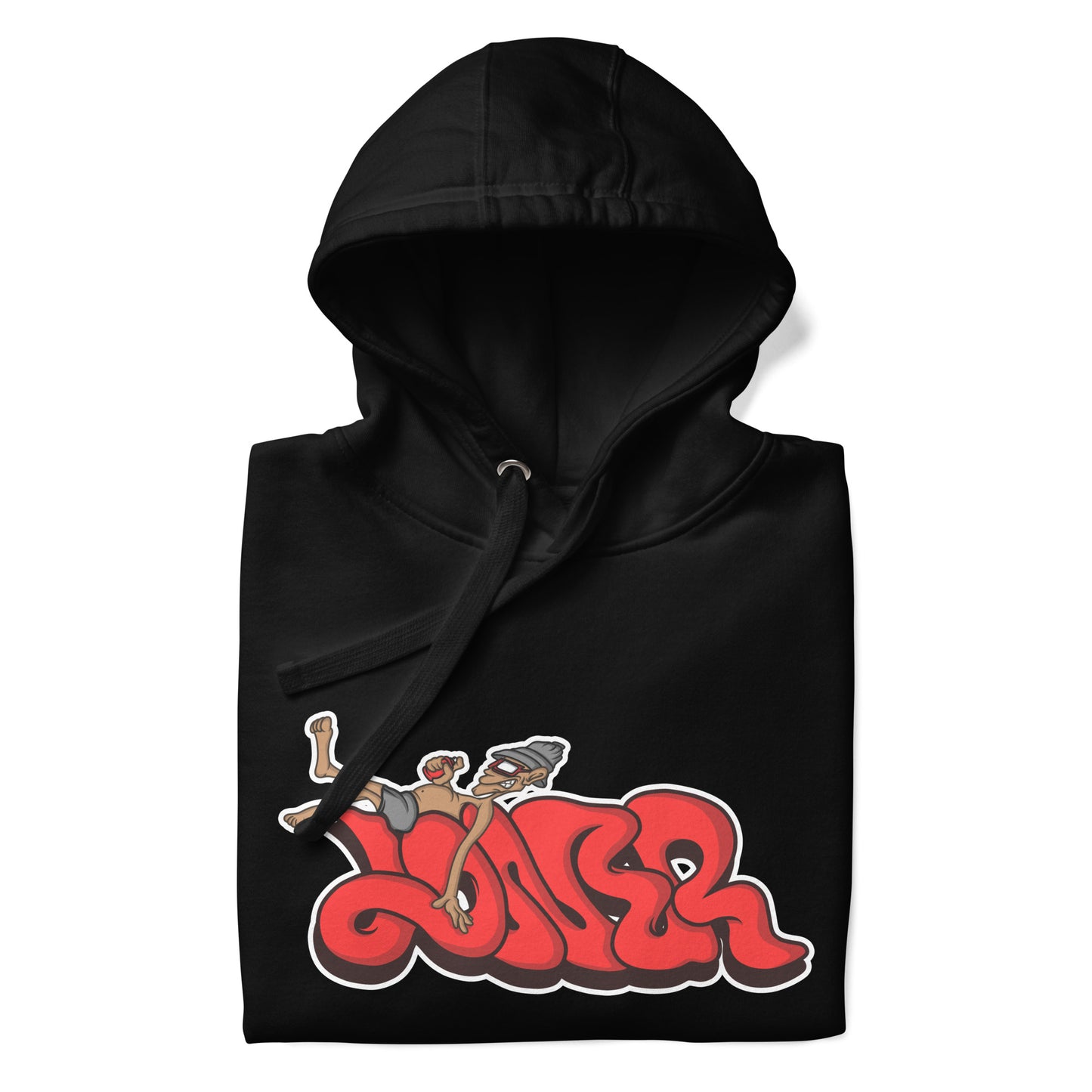 Black-Loner Graffiti Piece Hoodie from B.Different Clothing, folded, graffiti-inspired streetwear