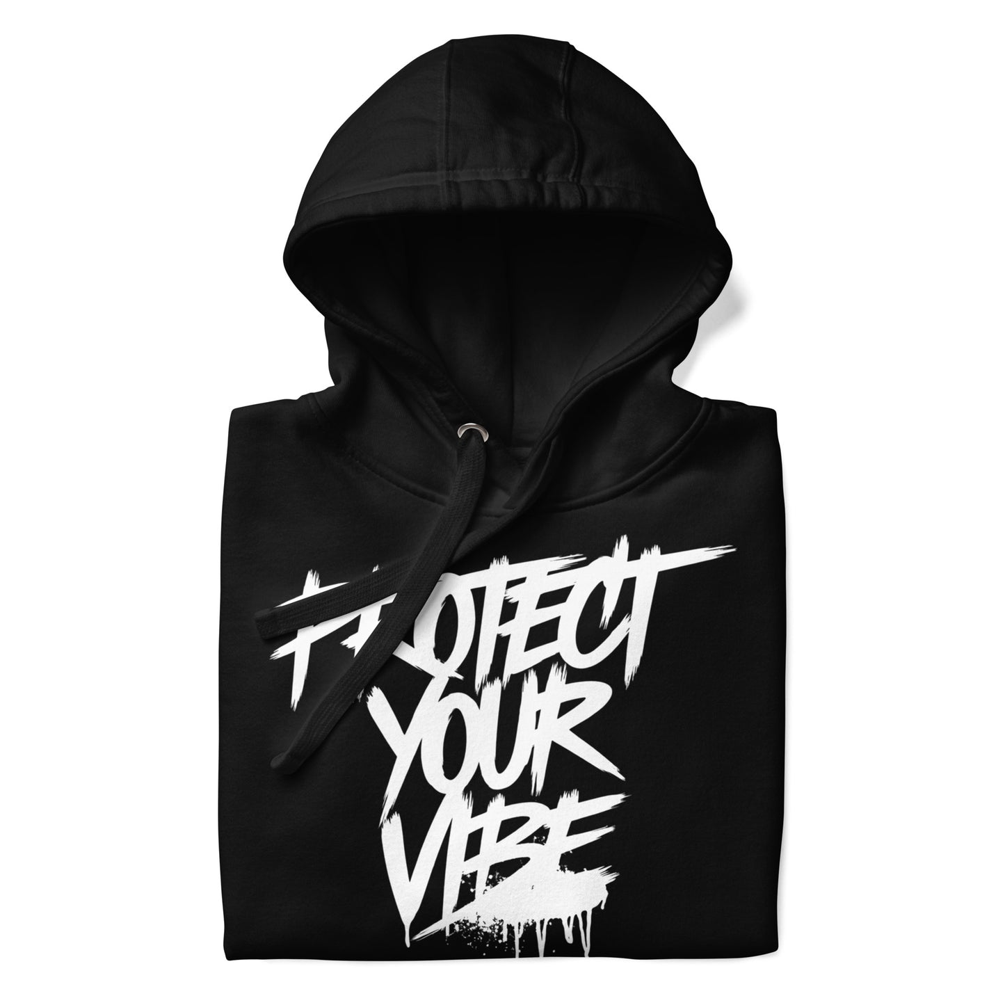 Black-Protect Your Vibe Graffiti Tag hoodie from B.Different Clothing, folded, graffiti-inspired streetwear