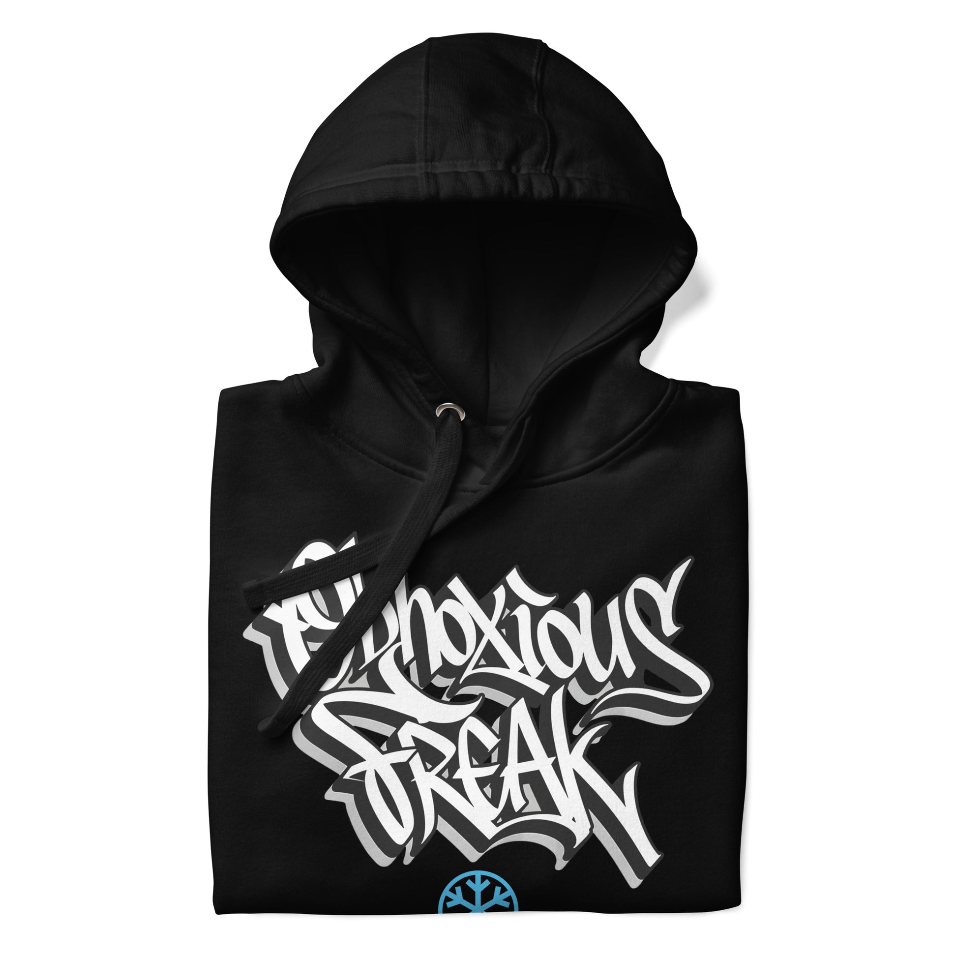 Black-Obnoxious Freak Graffiti Hoodie from B.Different Clothing, folded, graffiti-inspired streetwear