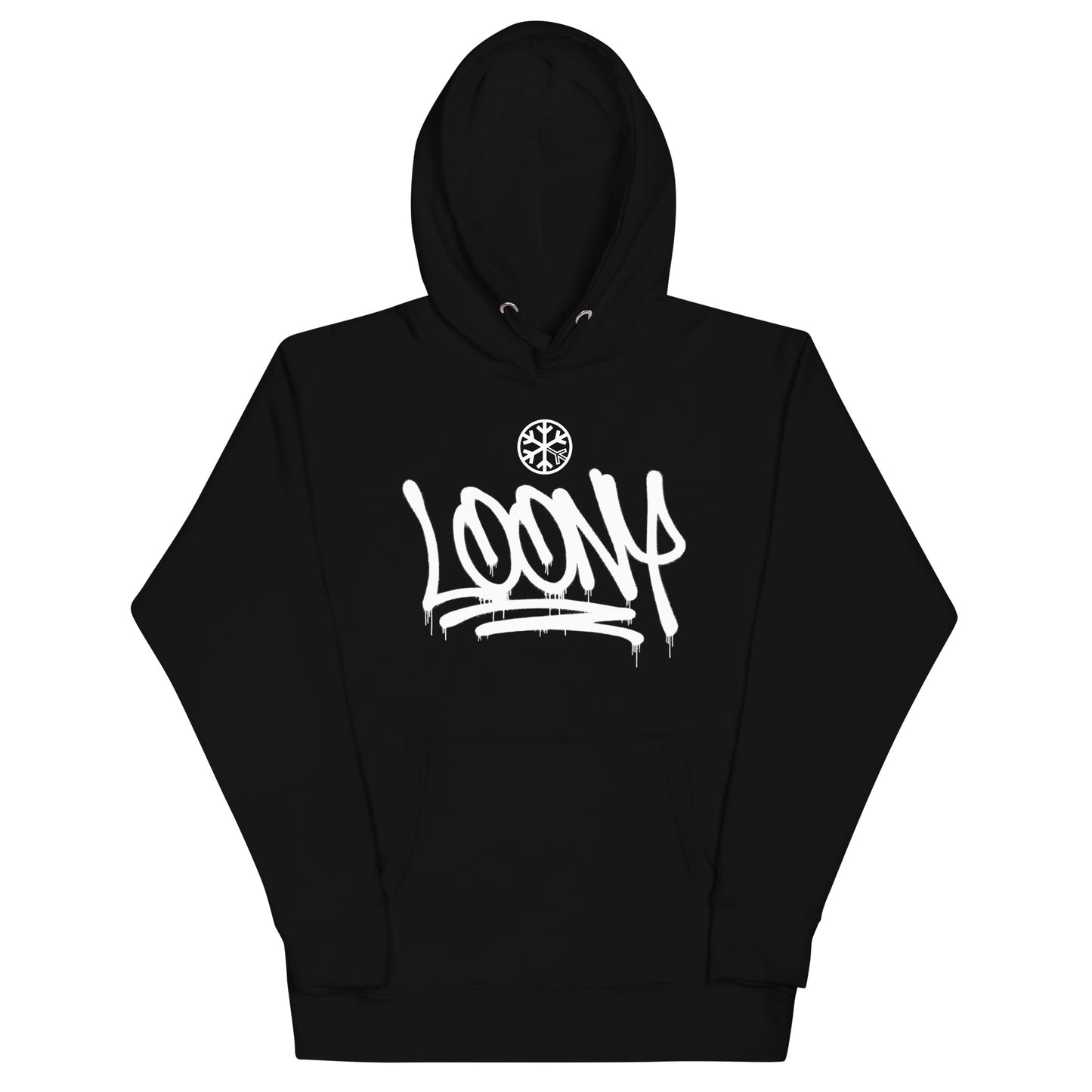 Black-Loony Graffiti Tag Hoodie from B.Different Clothing, front view, graffiti-inspired streetwear