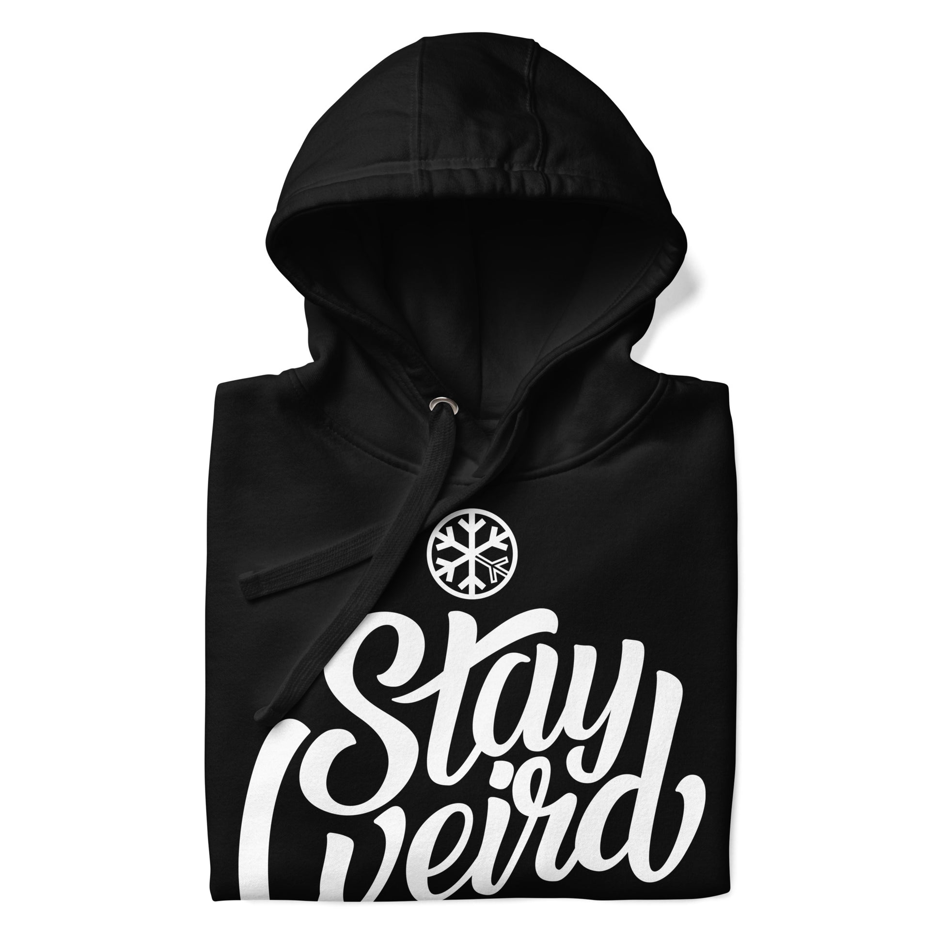 Black-Stay Weird Hoodie from B.Different Clothing, folded, graffiti-inspired streetwear