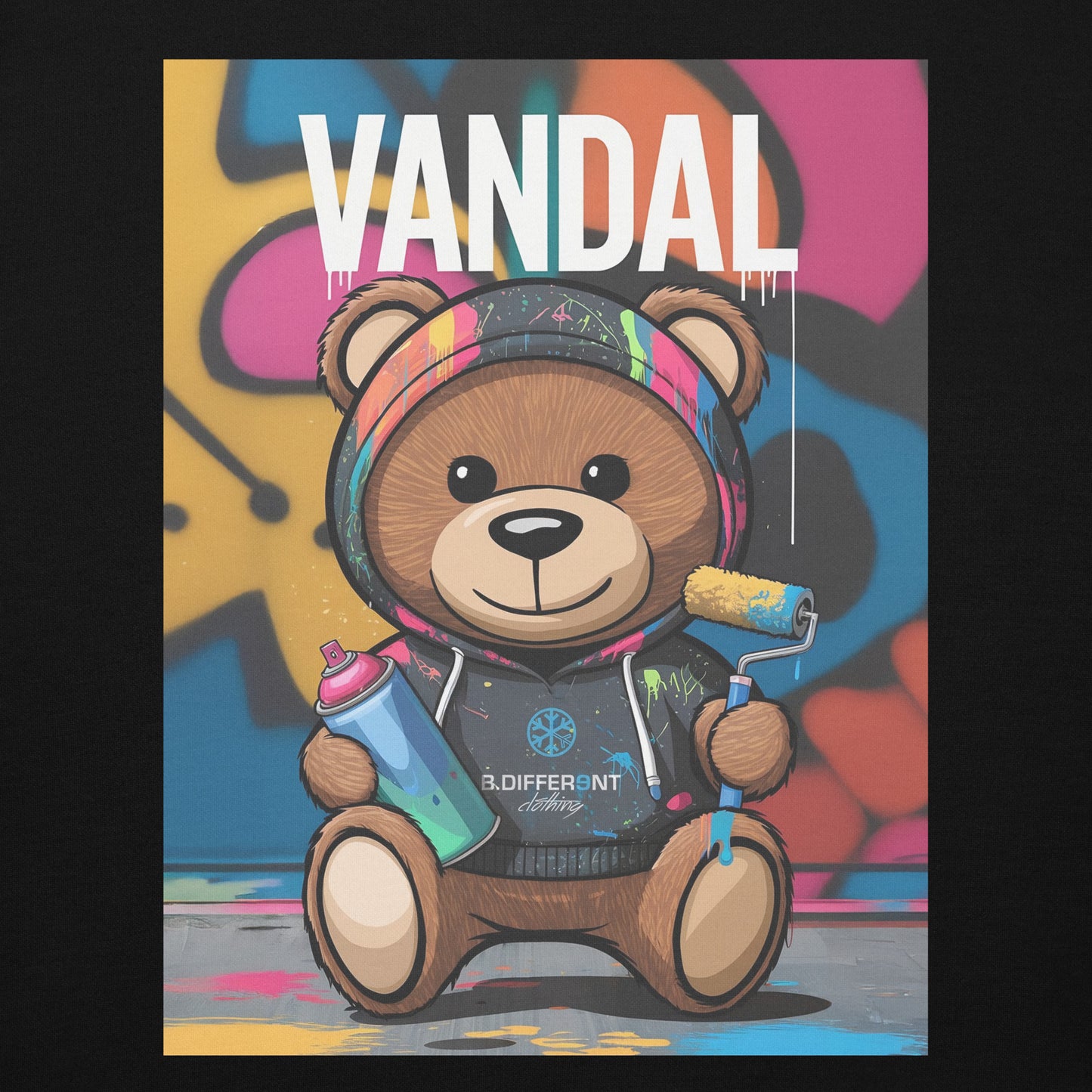 Black-Vandal Teddy Bear Graffiti Hoodie from B.Different Clothing, graphic, graffiti-inspired streetwear