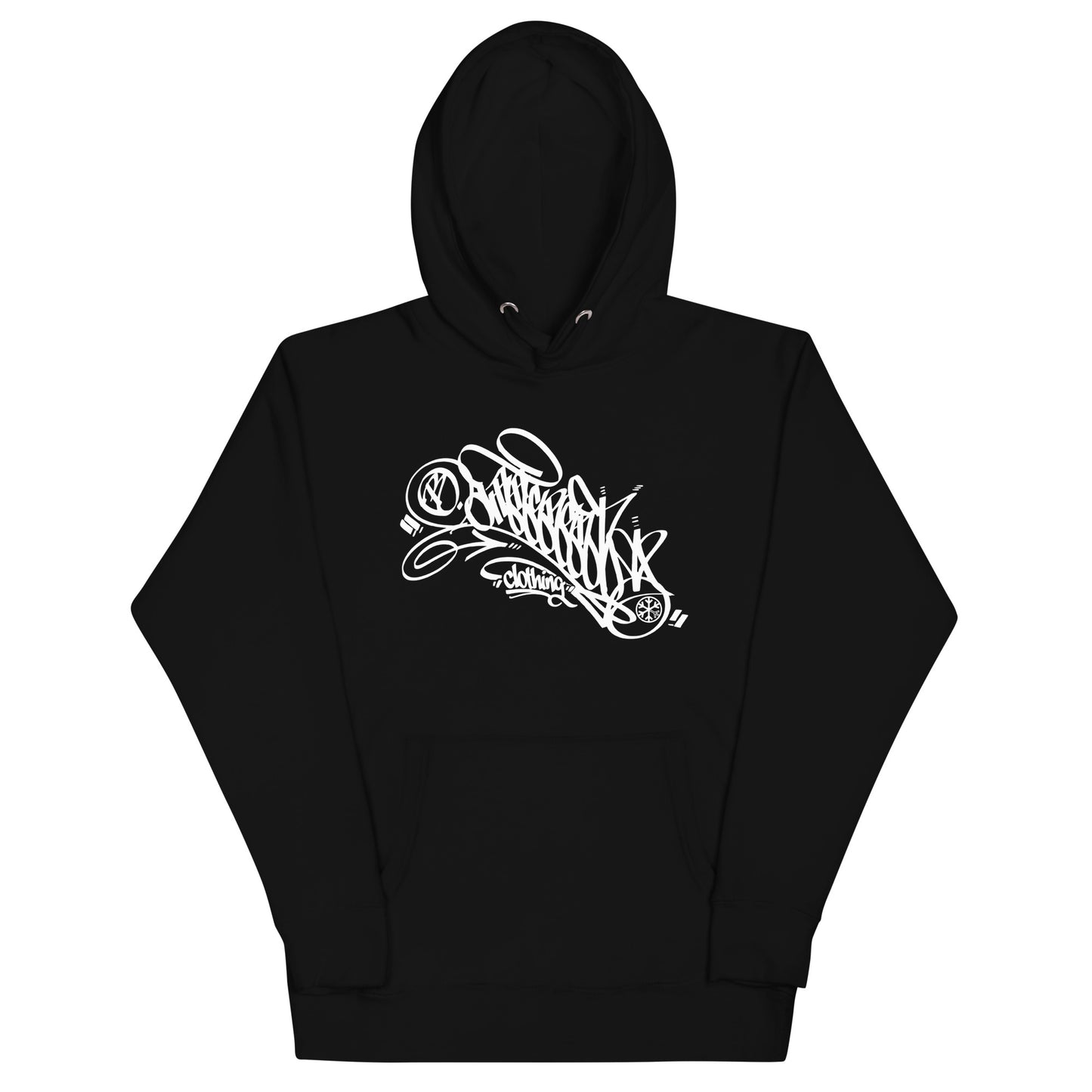Black-B.Different Clothing Graffiti Tag Hoodie from B.Different Clothing, front view, graffiti-inspired streetwear