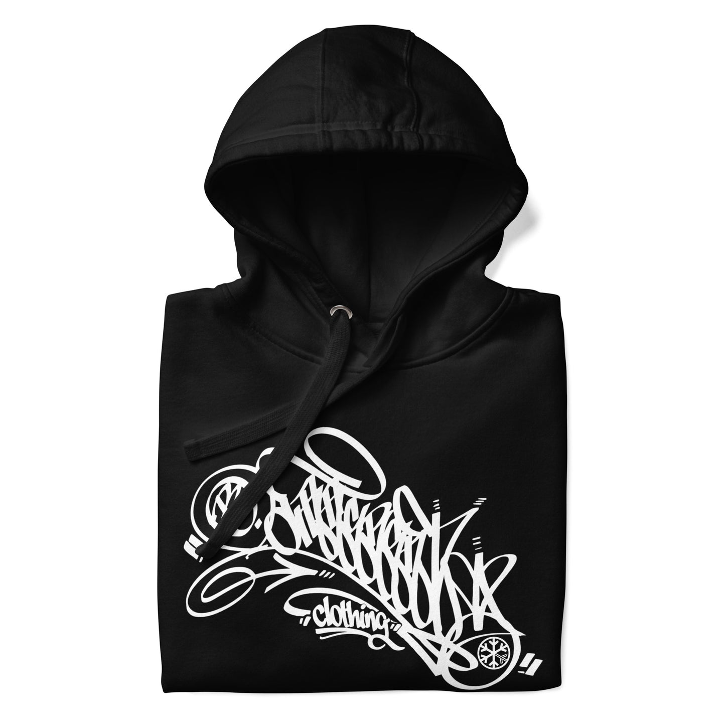 Black-B.Different Clothing Graffiti Tag Hoodie from B.Different Clothing, folded, graffiti-inspired streetwear