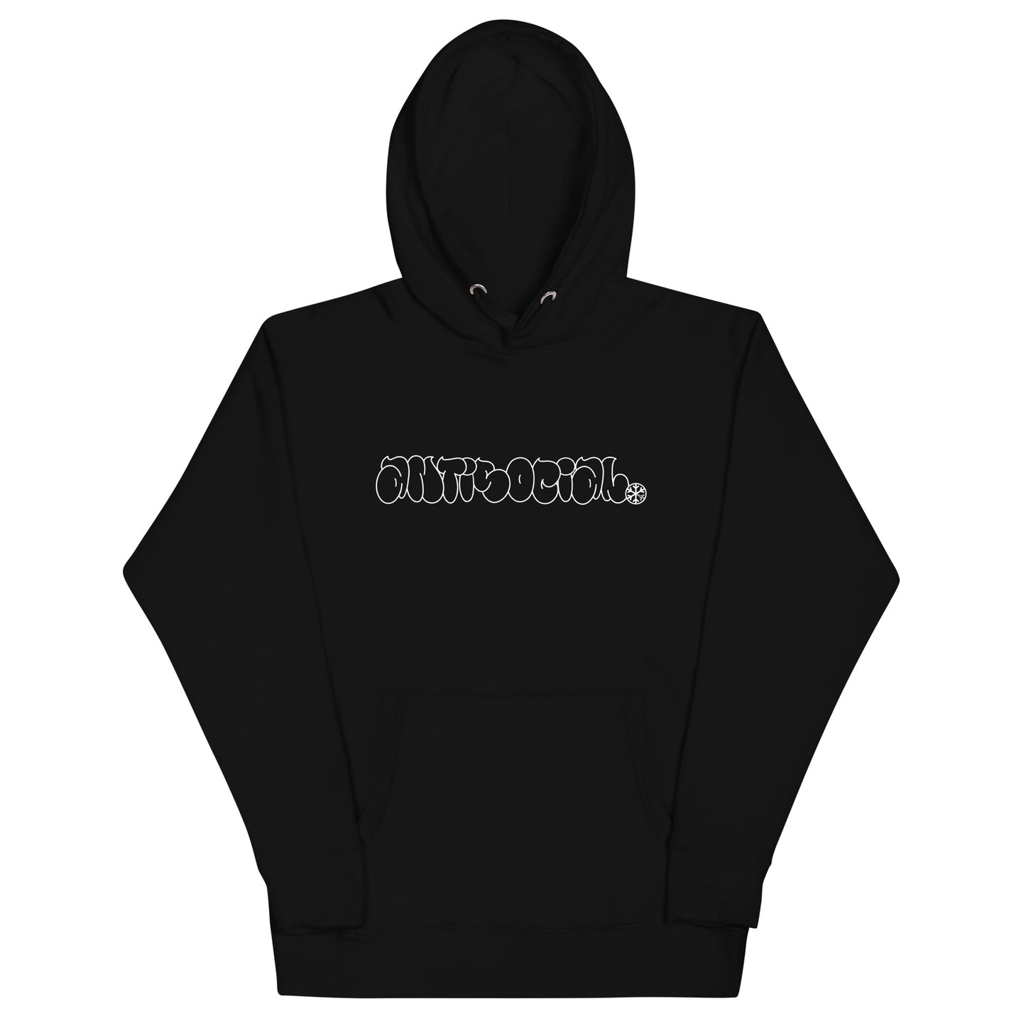 Black-Antisocial Graffiti Hollow Hoodie from B.Different Clothing, front view, graffiti-inspired streetwear