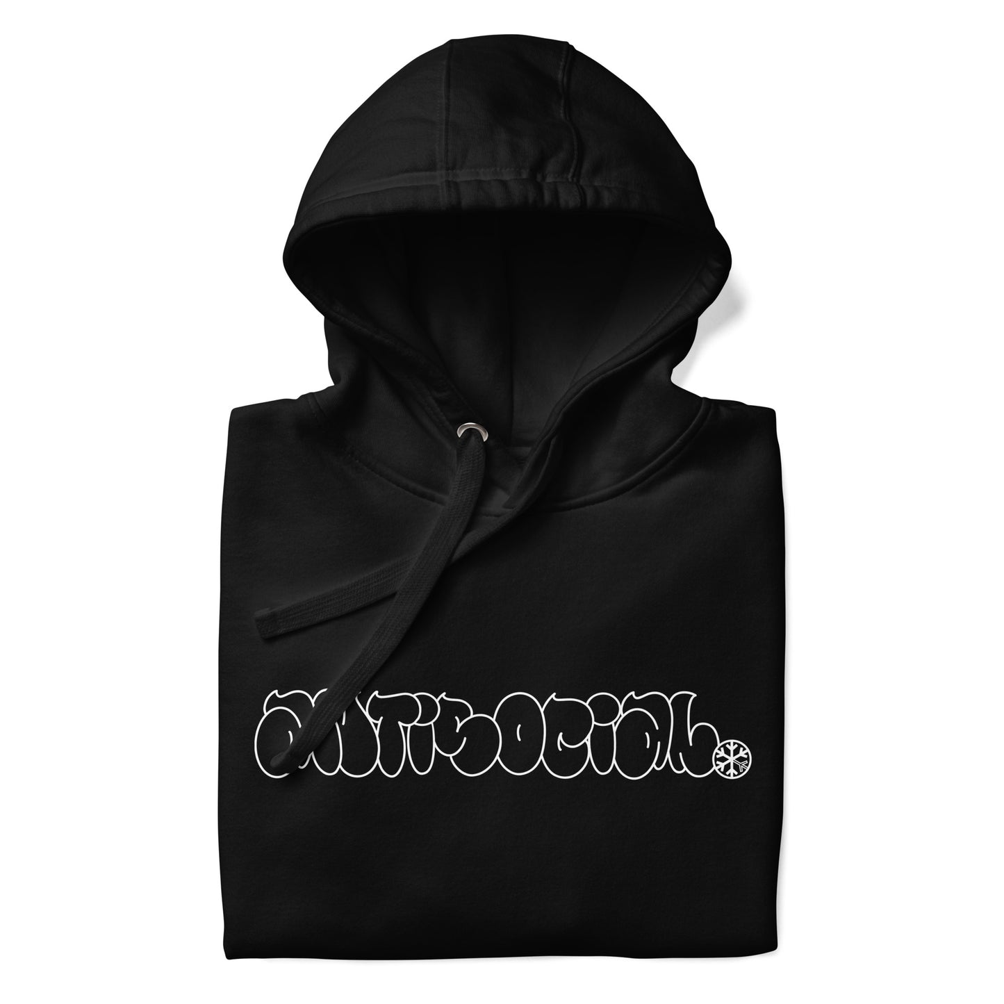 Black-Antisocial Graffiti Hollow Hoodie from B.Different Clothing, folded, graffiti-inspired streetwear