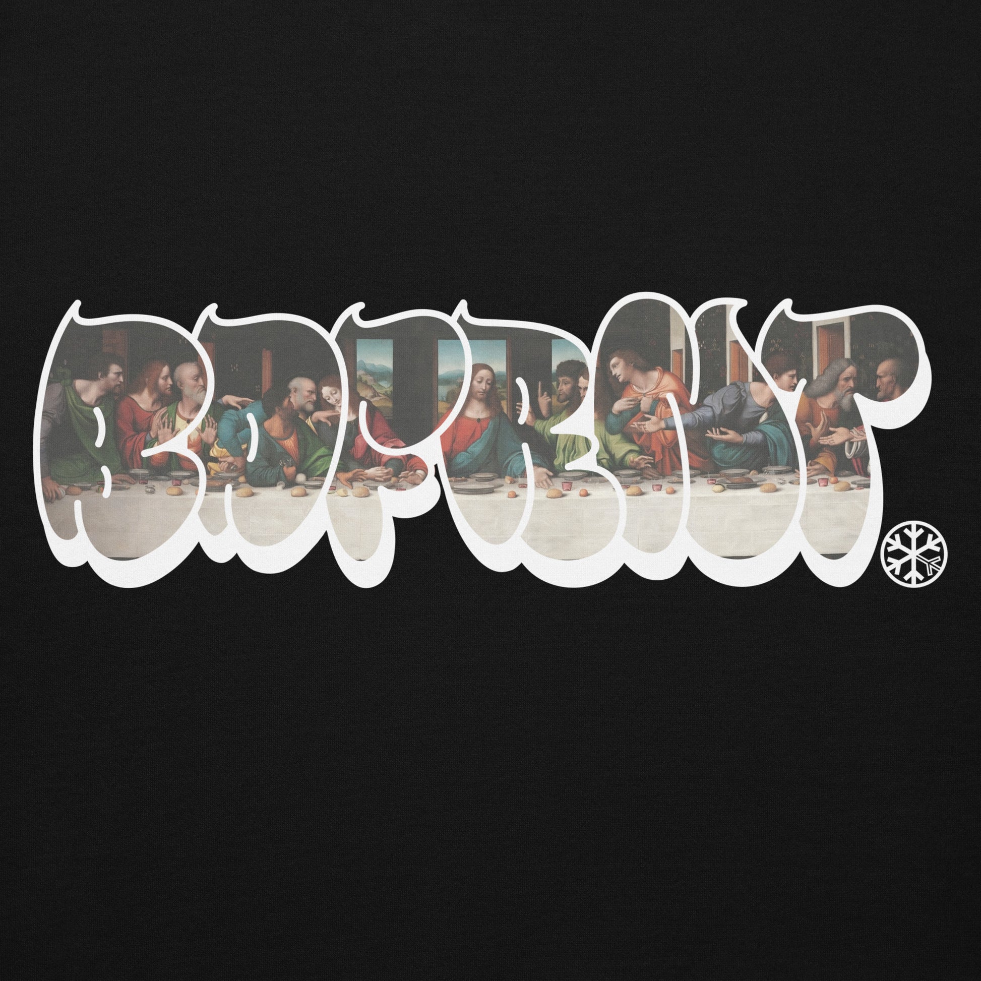 Black-BDFRNT Throwie x Last Supper Graffiti Hoodie from B.Different Clothing, graphic, graffiti-inspired streetwear