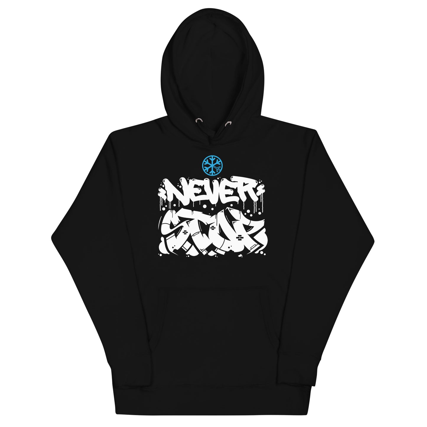 Black-Never Stop Graffiti Piece Hoodie from B.Different Clothing, front view, graffiti-inspired streetwear