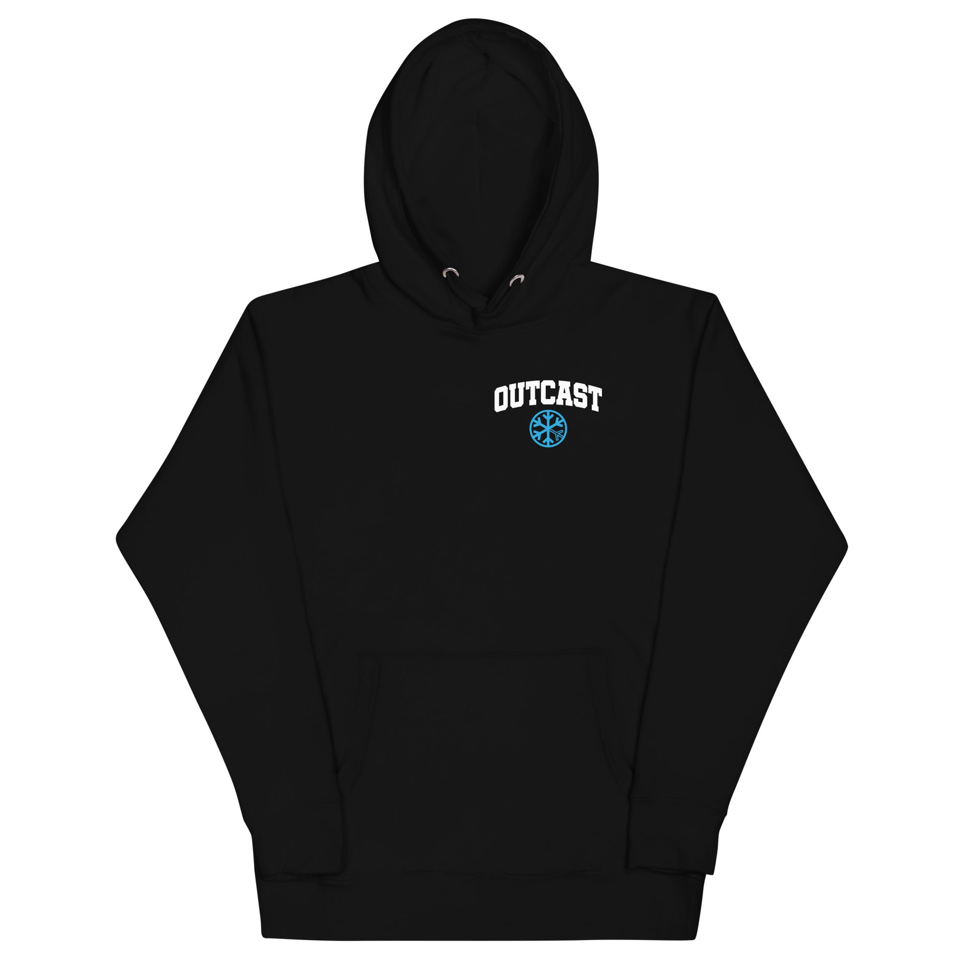 Black-Outcast Graffiti Character Hoodie from B.Different Clothing, front view, graffiti-inspired streetwear