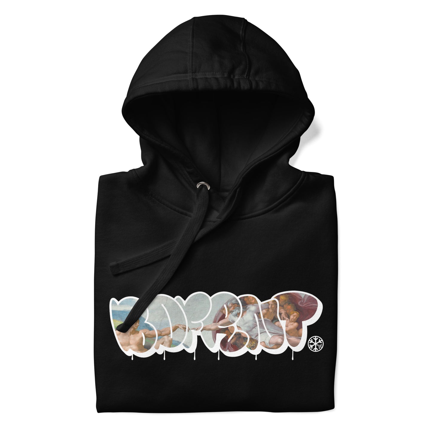 Black-BDFRNT Throwie x Creation of Adam Graffiti Hoodie from B.Different Clothing, folded, graffiti-inspired streetwear