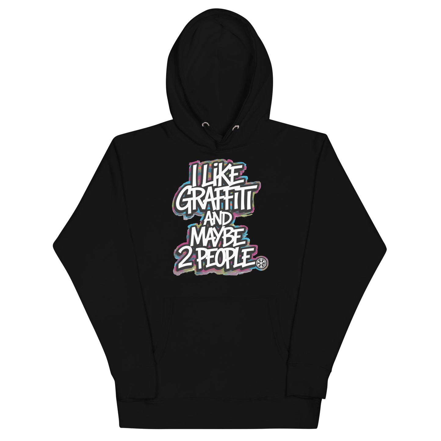 Black-I Like Graffiti and Maybe 2 People Hoodie from B.Different Clothing, front view, graffiti-inspired streetwear