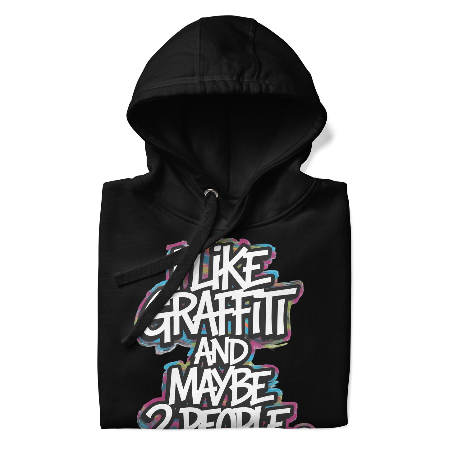 Black-I Like Graffiti and Maybe 2 People Hoodie from B.Different Clothing, folded, graffiti-inspired streetwear