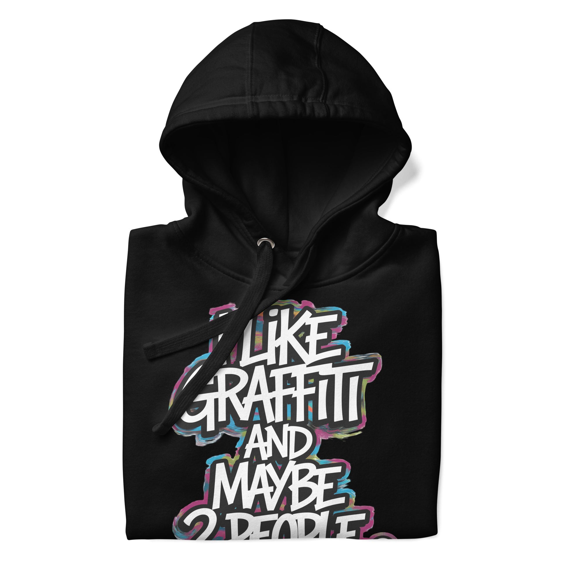 Black-I Like Graffiti and Maybe 2 People Hoodie from B.Different Clothing, folded, graffiti-inspired streetwear