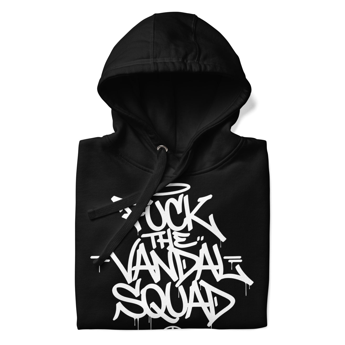 Black-Fuck The Vandal Squad Graffiti Hoodie from B.Different Clothing, folded, graffiti-inspired streetwear