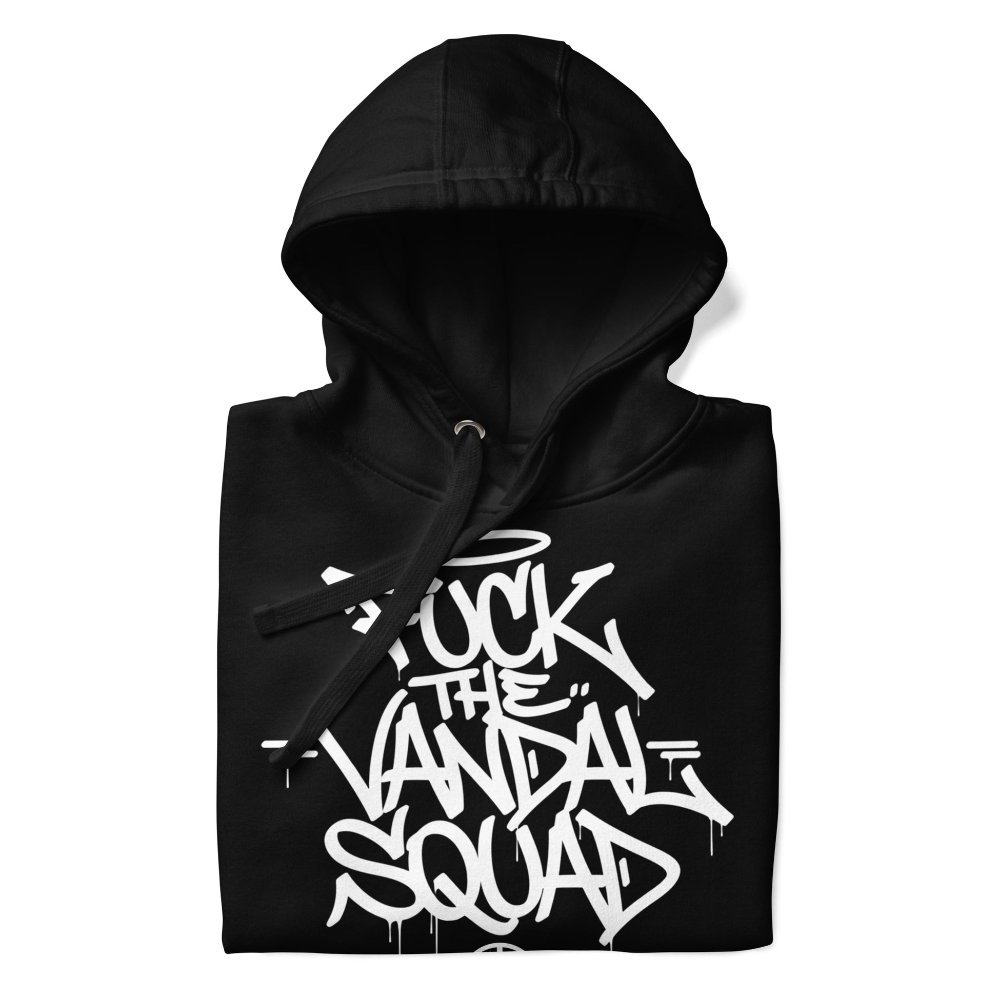 Black-Fuck The Vandal Squad Graffiti Hoodie from B.Different Clothing, folded, graffiti-inspired streetwear