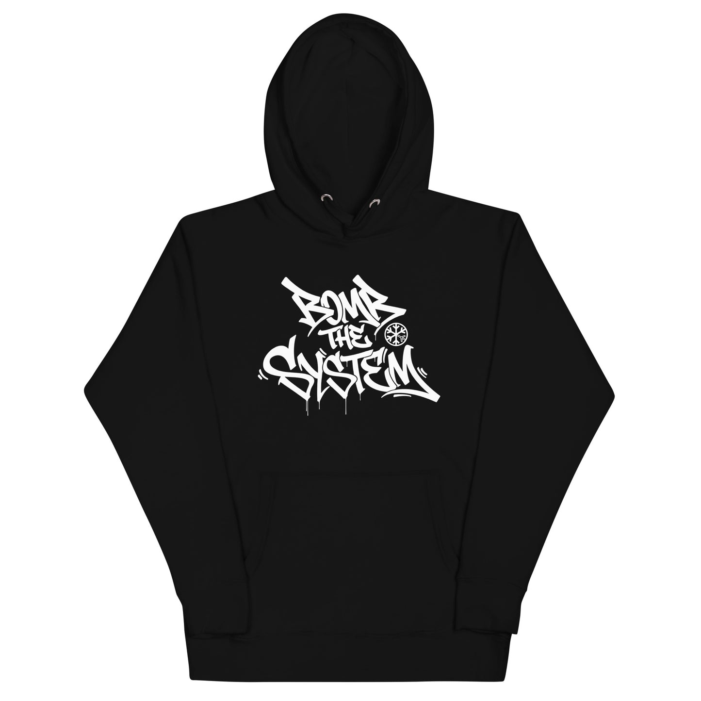 Black-Bomb The System Graffiti Hoodie from B.Different Clothing, front view, graffiti-inspired streetwear