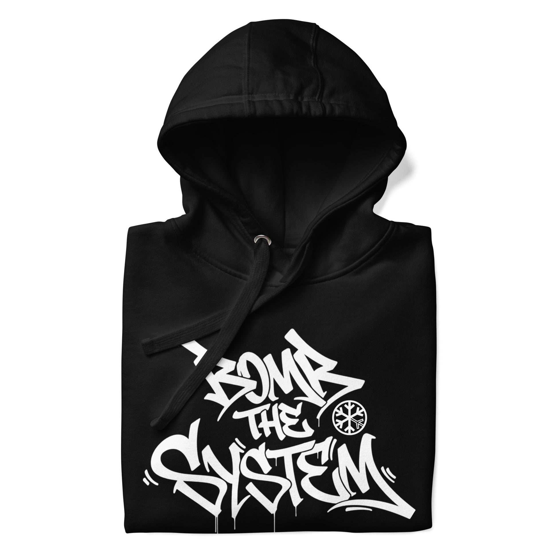 Black-Bomb The System Graffiti Hoodie from B.Different Clothing, folded, graffiti-inspired streetwear
