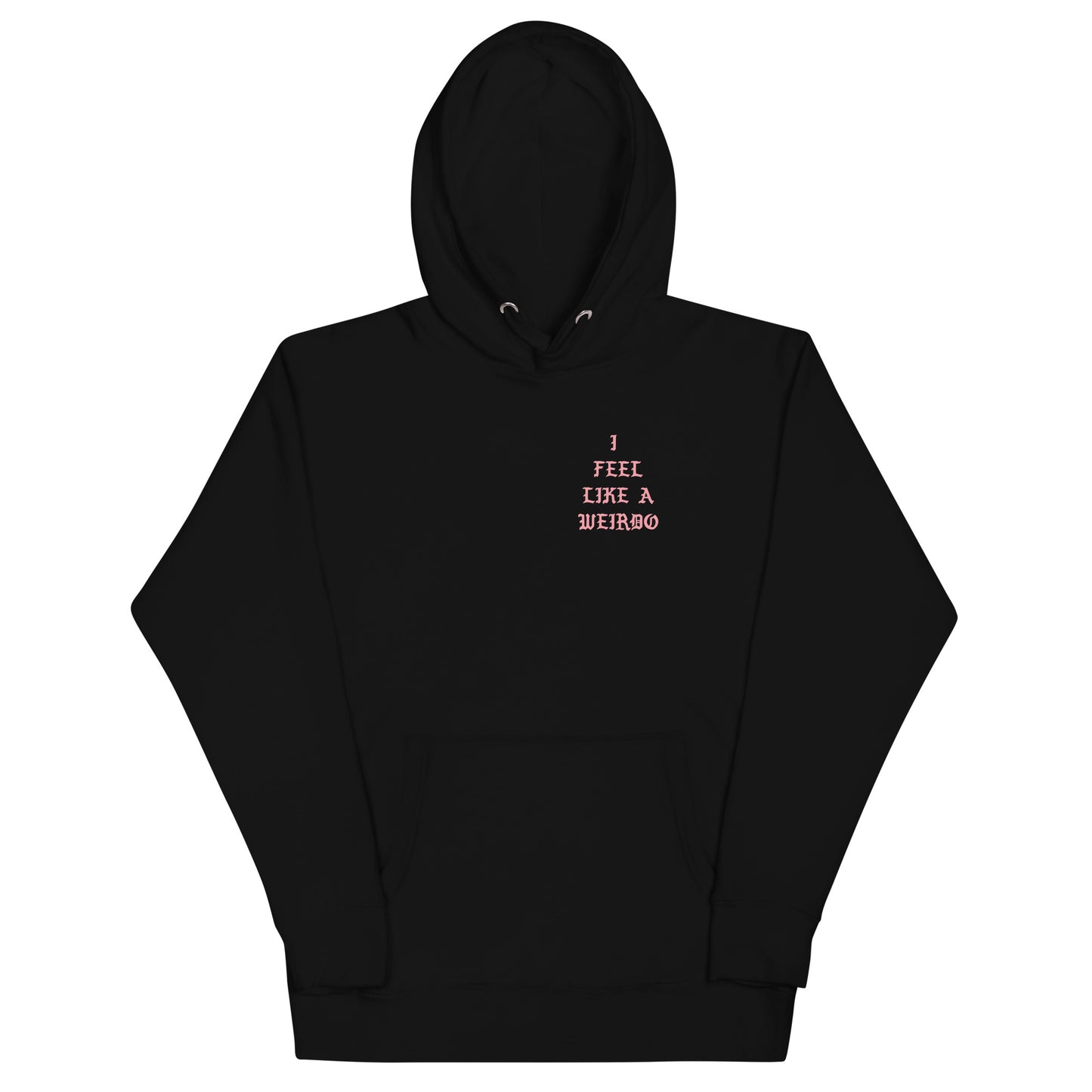Black-I Feel Like a Weirdo Hoodie from B.Different Clothing, front view, graffiti-inspired streetwear
