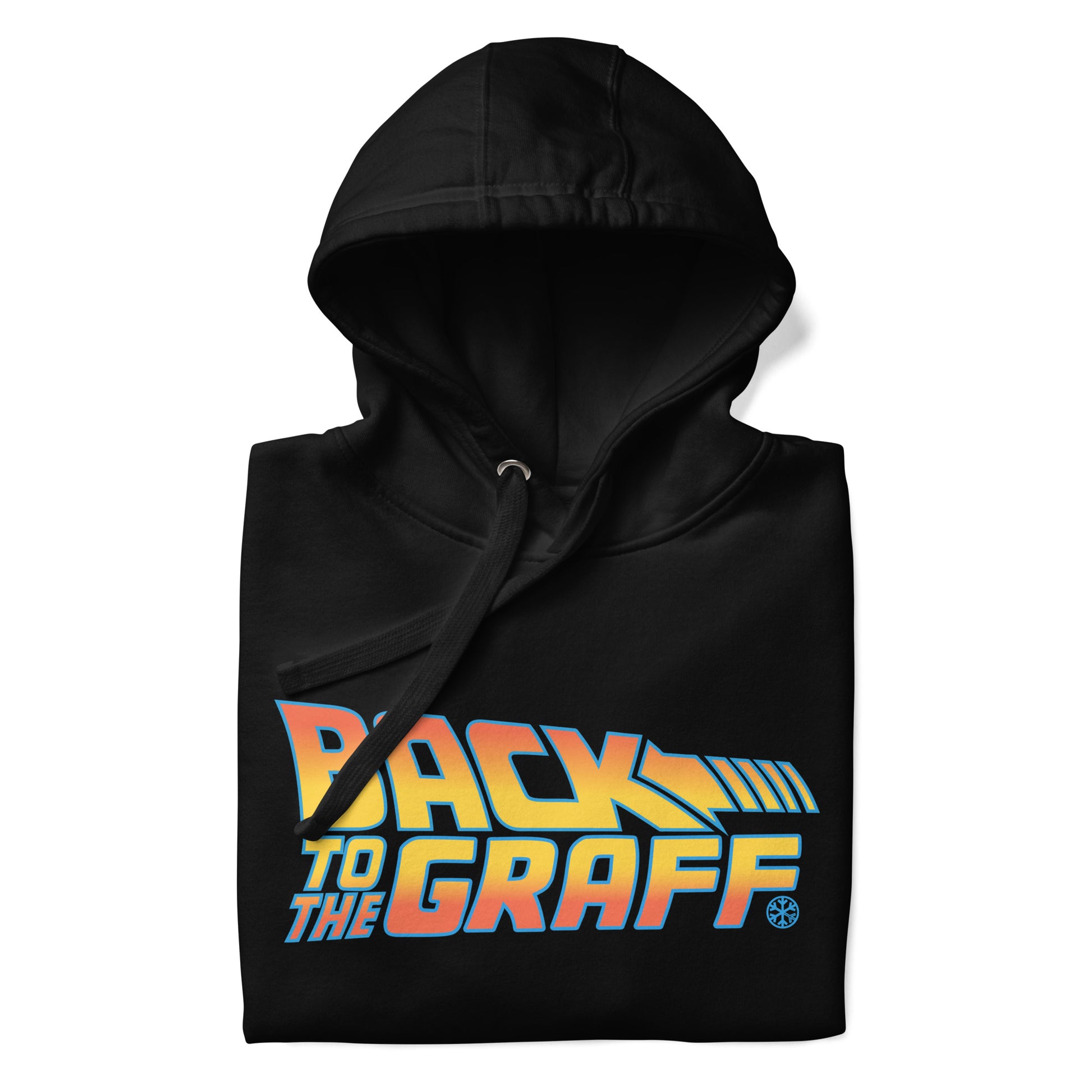 Black-Back to the Graff Hoodie from B.Different Clothing, folded, graffiti-inspired streetwear