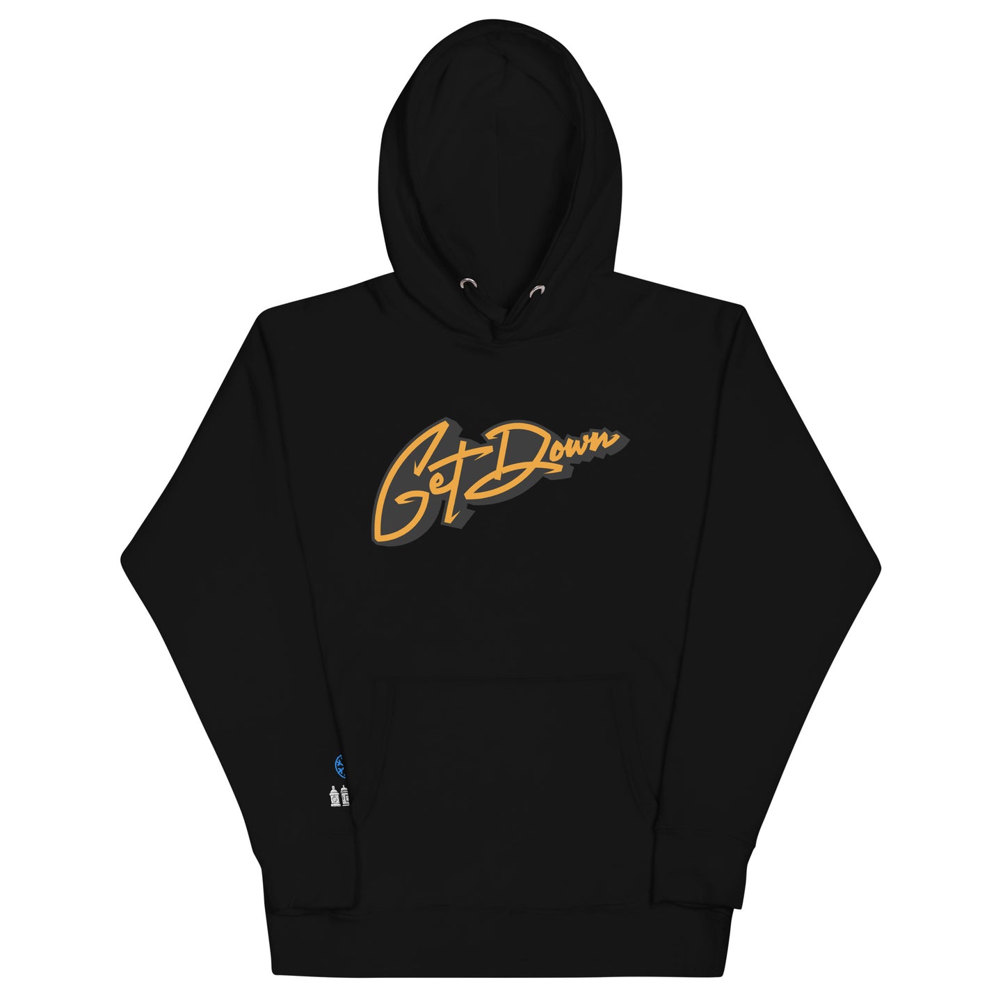 Black-Get Down Graffiti Lettering Hoodie from B.Different Clothing, front view, graffiti-inspired streetwear