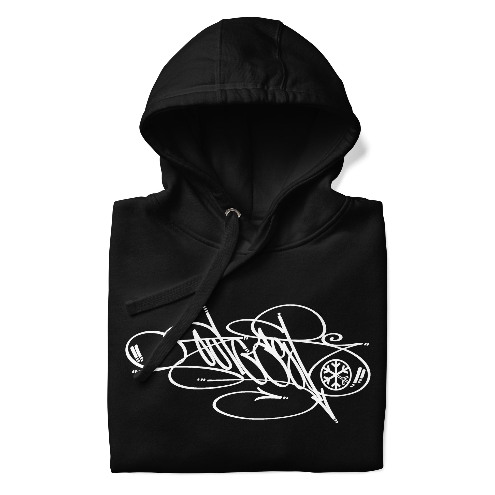 Black-Outcast Tag Hoodie by Graffiti Dad from B.Different Clothing, folded, graffiti-inspired streetwear