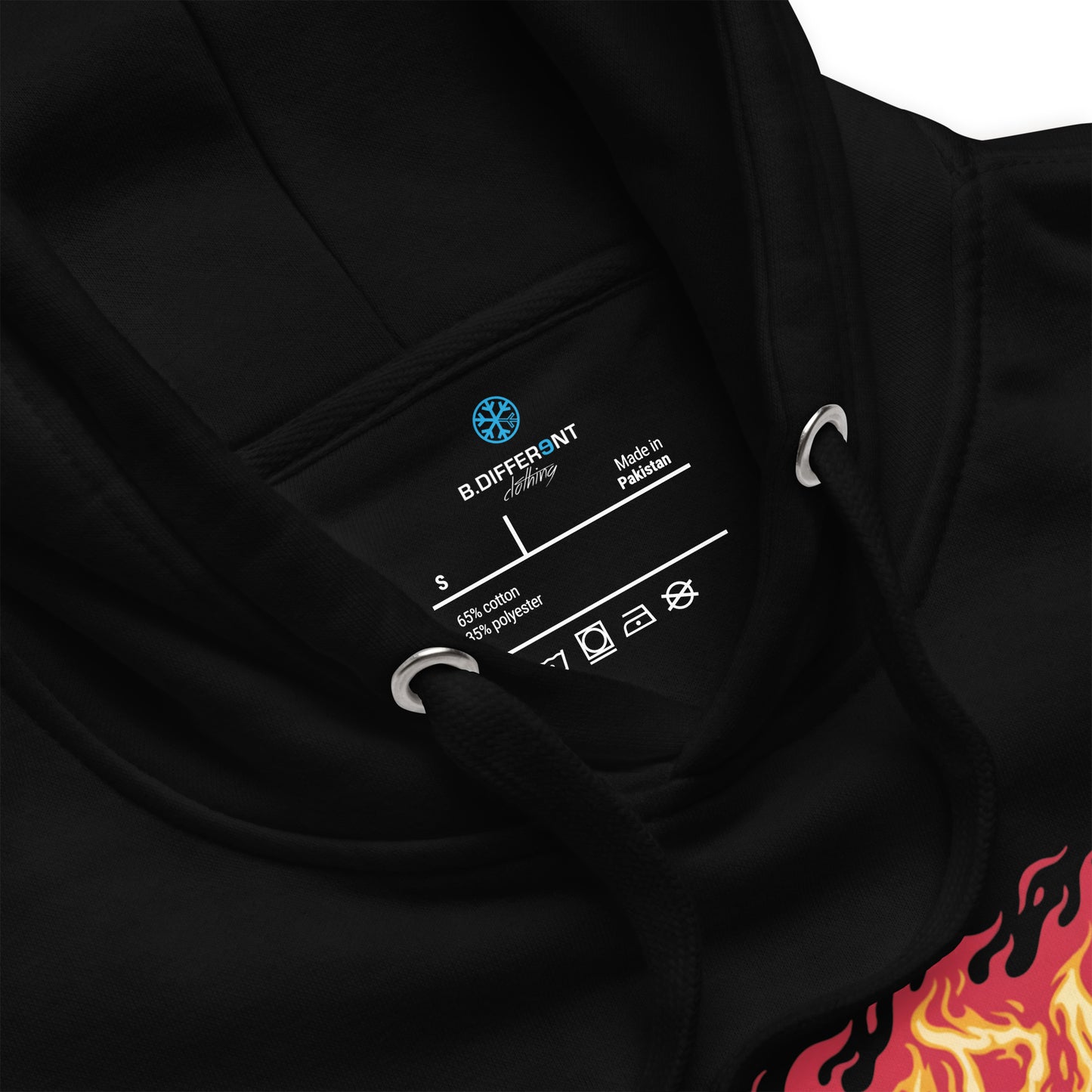 Black-Molotov Graffiti Hoodie from B.Different Clothing, collar, graffiti-inspired streetwear