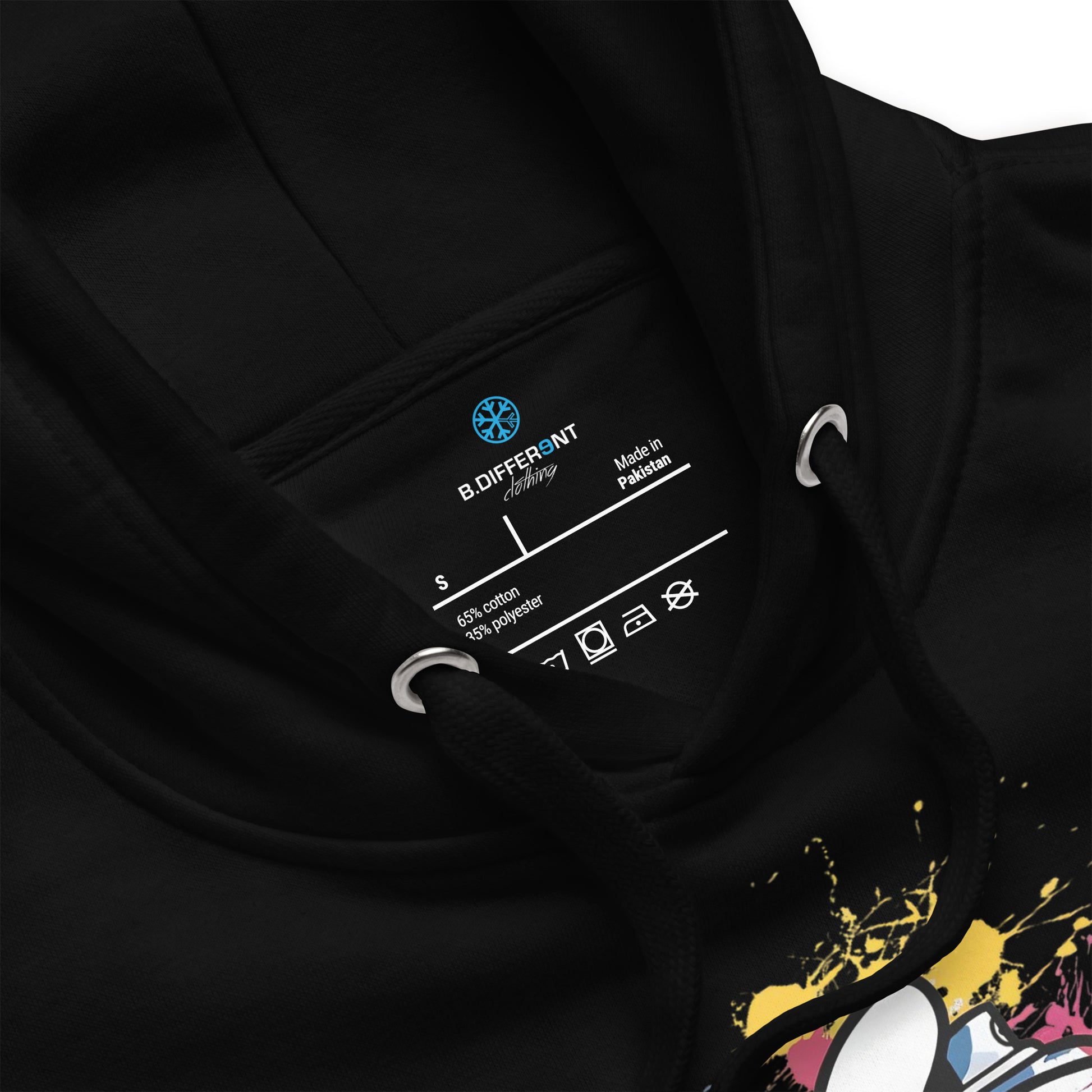 Black-Hand Spray Can Graffiti Hoodie from B.Different Clothing, collar, graffiti-inspired streetwear