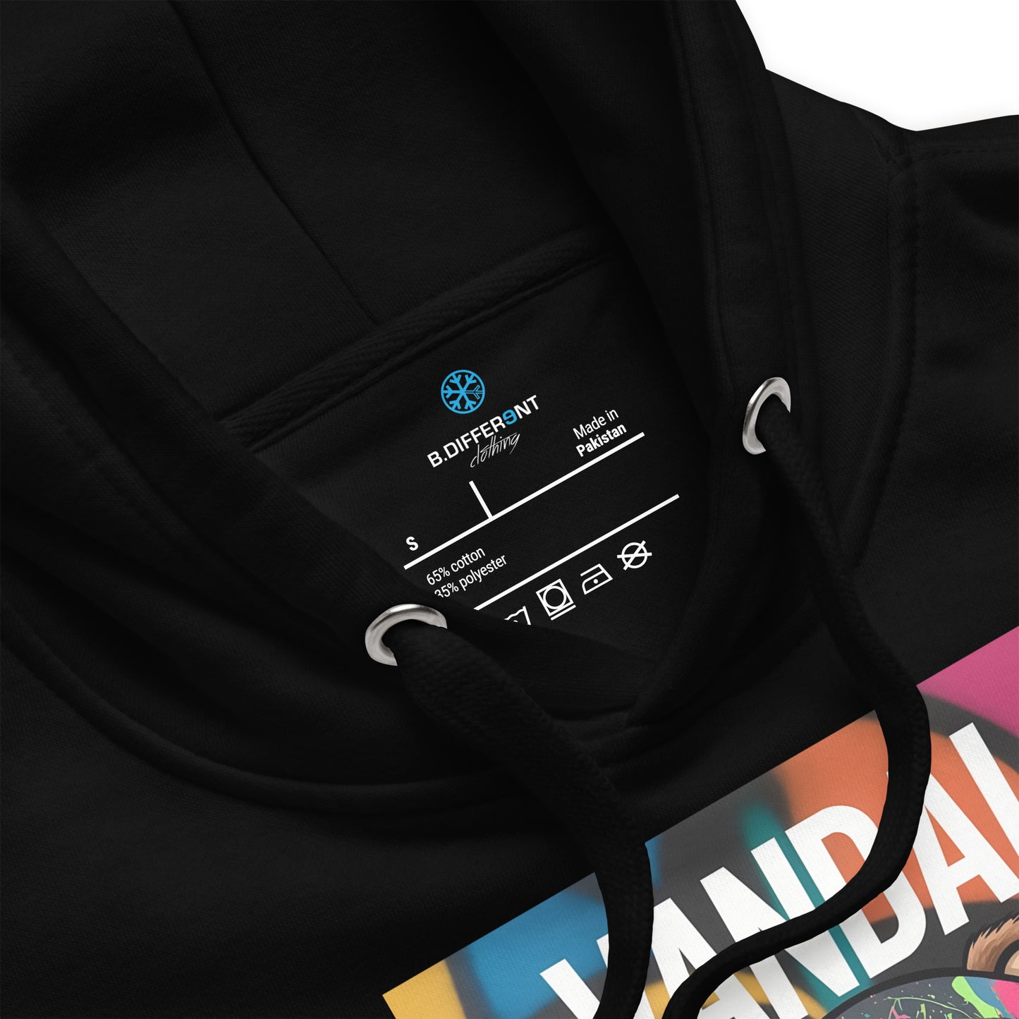 Black-Vandal Teddy Bear Graffiti Hoodie from B.Different Clothing, collar, graffiti-inspired streetwear