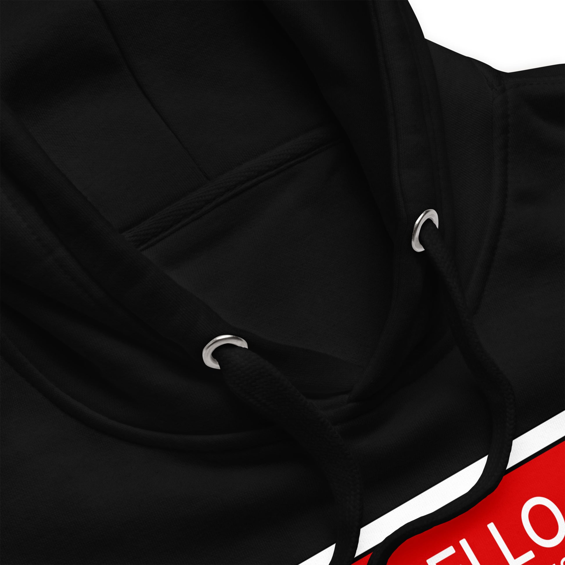 Black-Hello My Name Is Sticker Graffiti Hoodie from B.Different Clothing, collar, graffiti-inspired streetwear