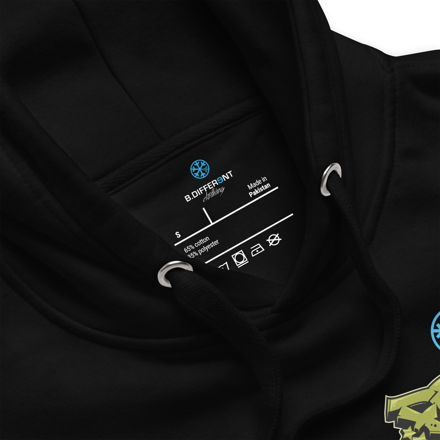 Black-Fresh Graffiti Character Hoodie from B.Different Clothing, collar, graffiti-inspired streetwear