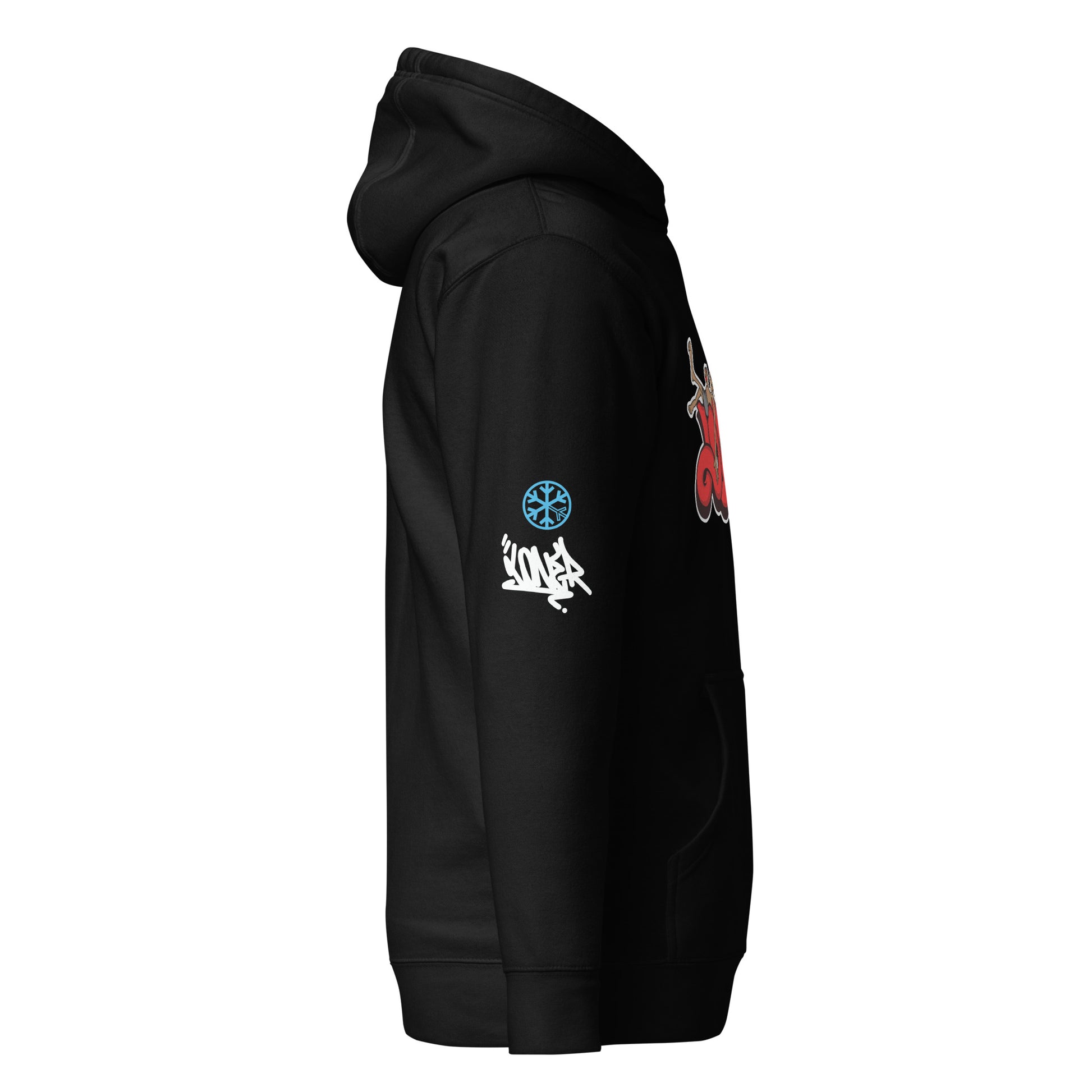 Black-Loner Graffiti Piece Hoodie from B.Different Clothing, side view, graffiti-inspired streetwear