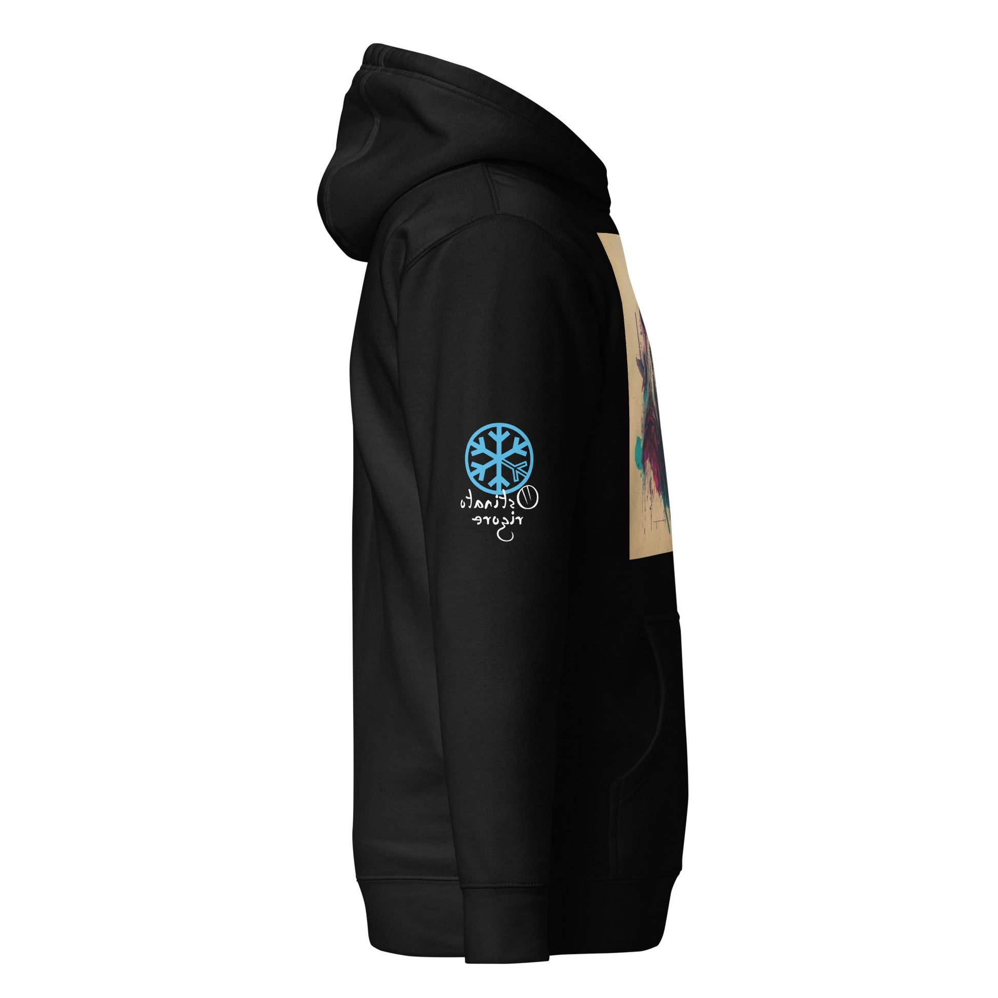 Black-Leonardo da Vinci Hoodie from B.Different Clothing, side view, graffiti-inspired streetwear