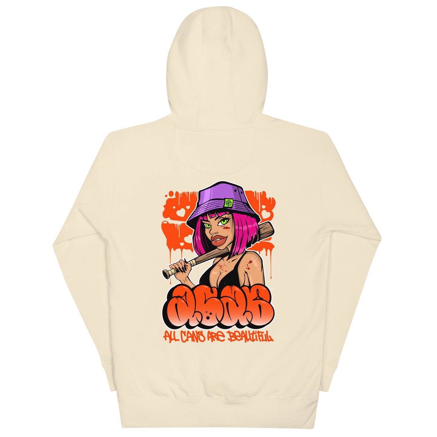 Beige-ACAB Girl Graffiti Hoodie from B.Different Clothing, back view, graffiti-inspired streetwear