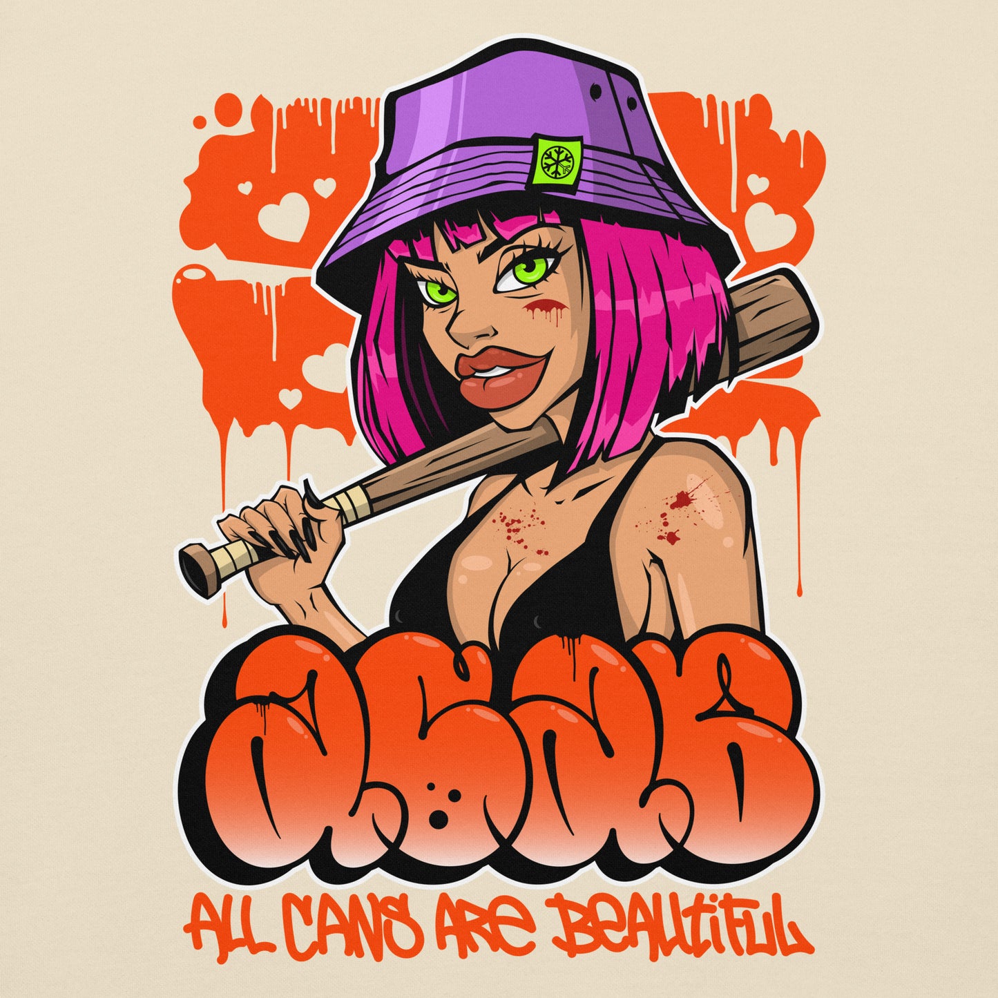 Beige-ACAB Girl Graffiti Hoodie from B.Different Clothing, graphic, graffiti-inspired streetwear