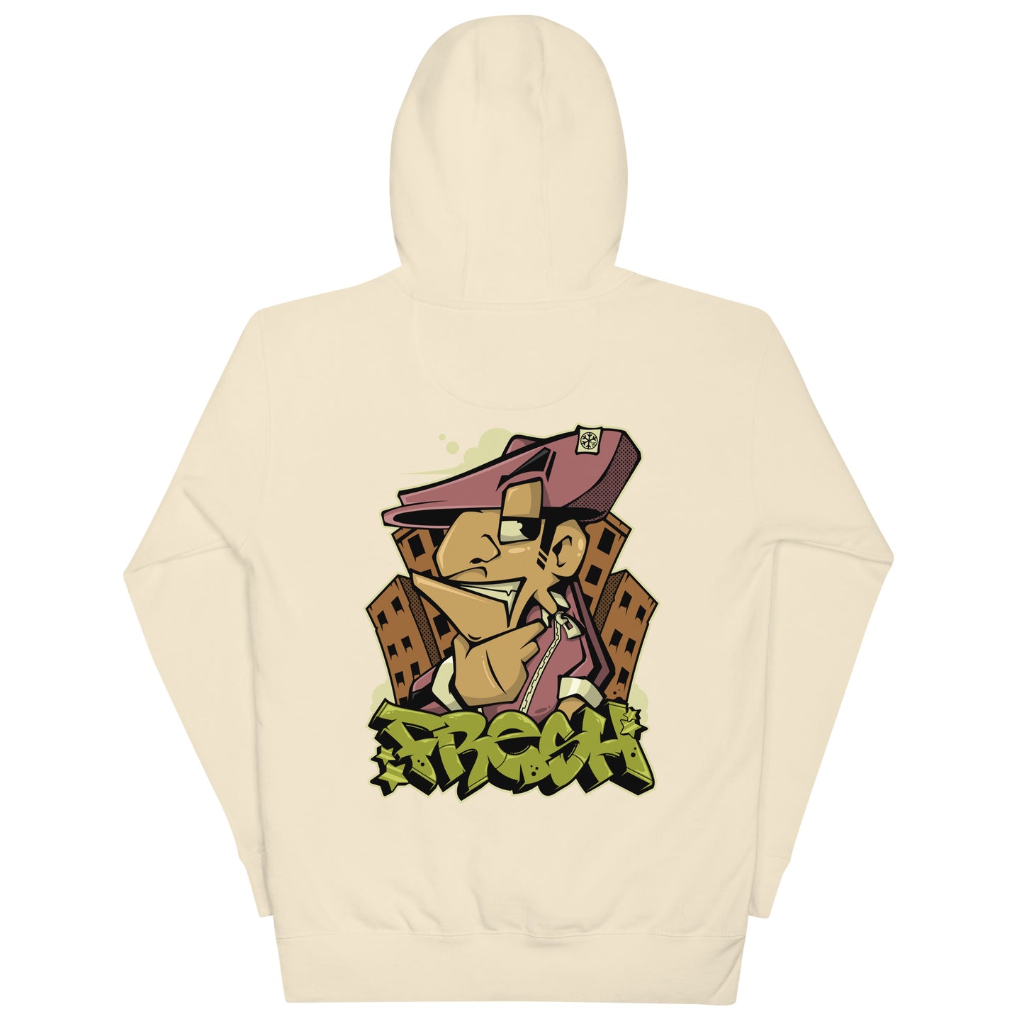 Beige-Fresh Graffiti Character Hoodie from B.Different Clothing, back view, graffiti-inspired streetwear