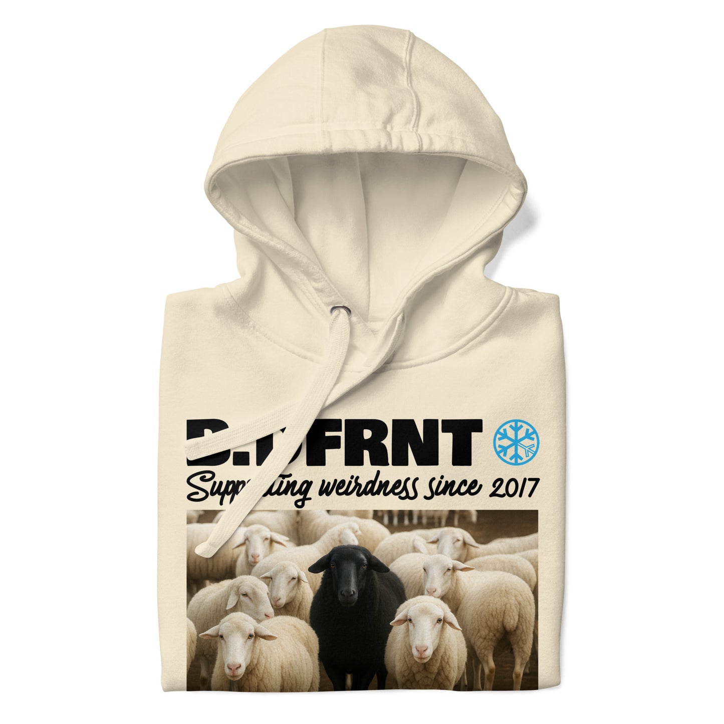 Beige-Black Sheep Hoodie from B.Different Clothing, folded, graffiti-inspired streetwear