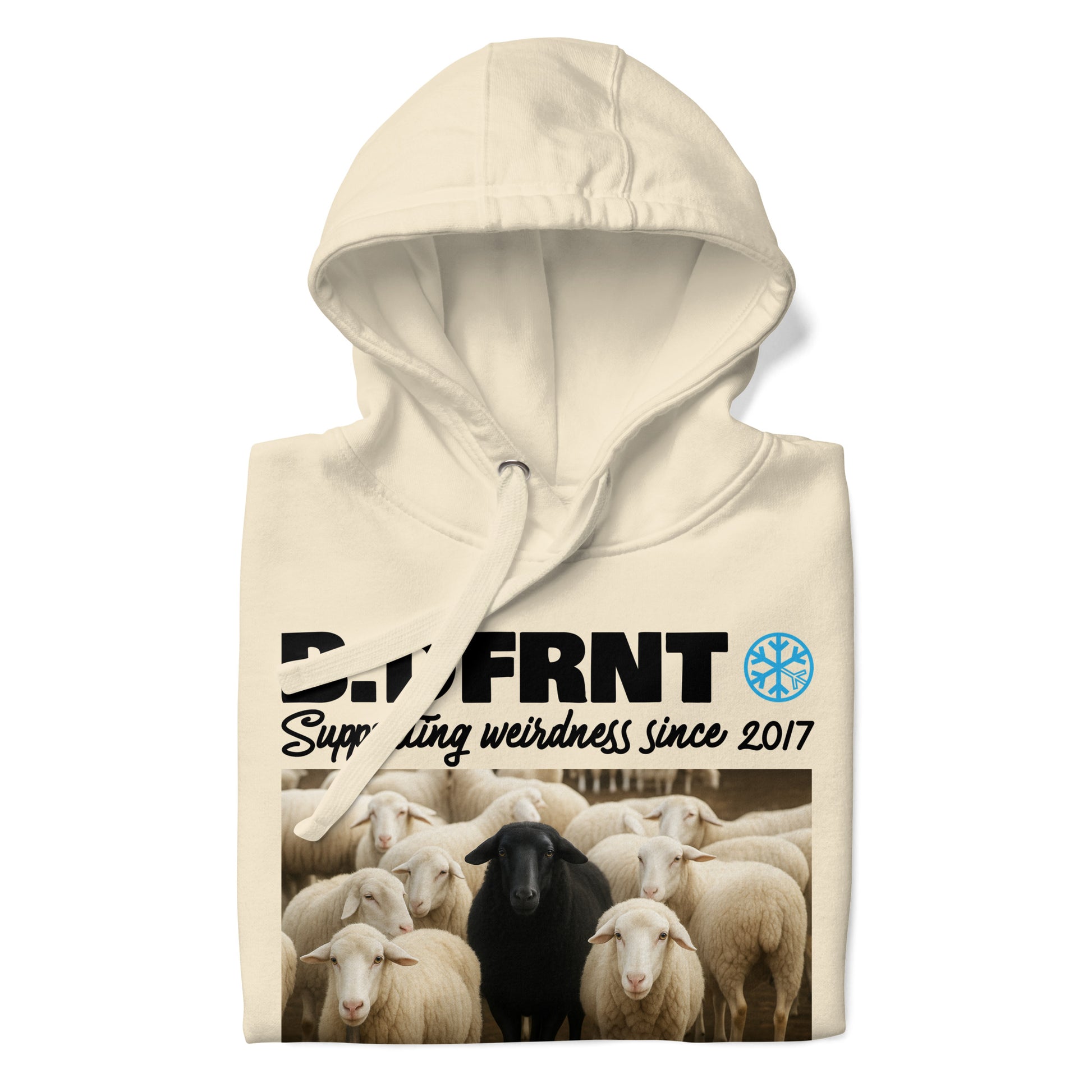 Beige-Black Sheep Hoodie from B.Different Clothing, folded, graffiti-inspired streetwear
