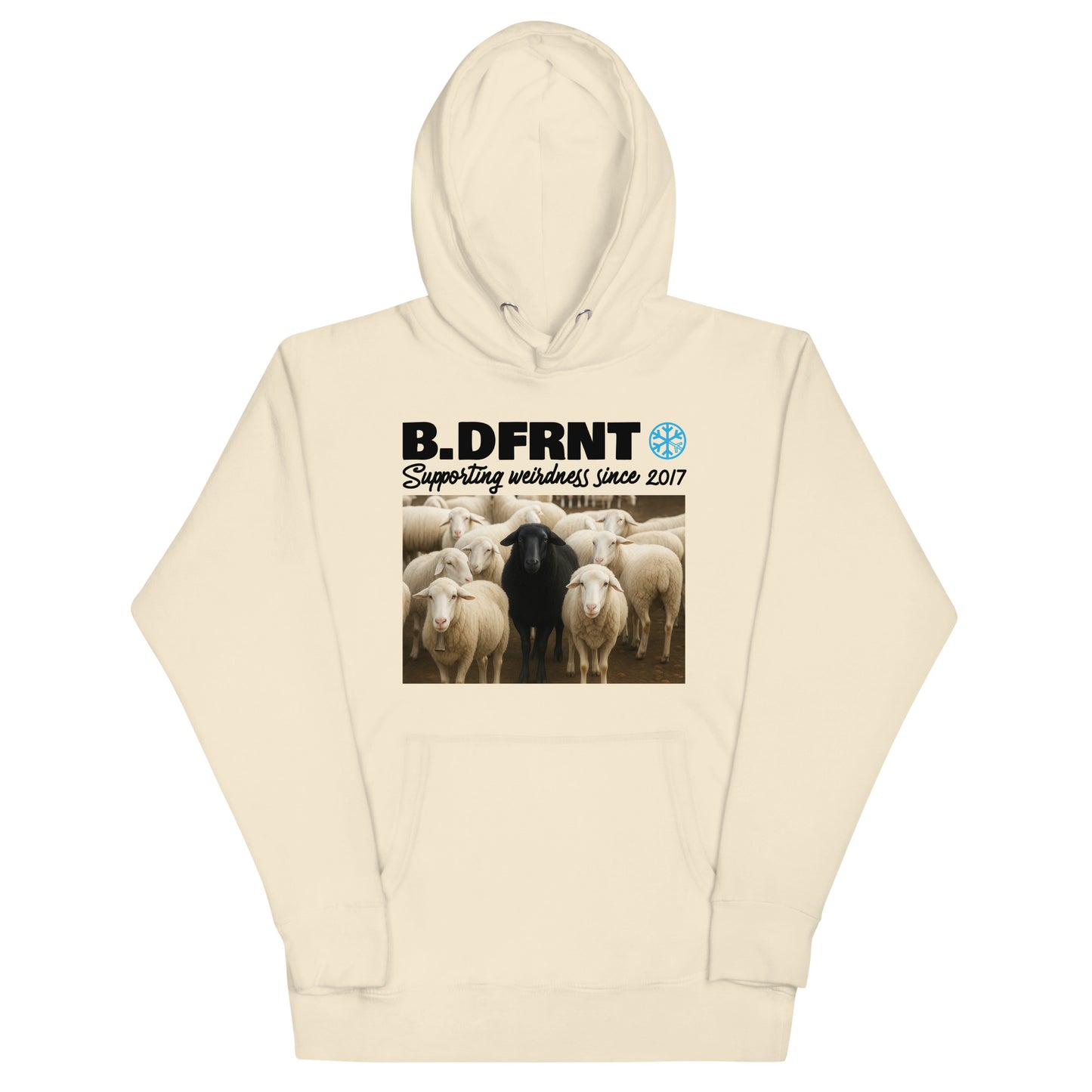 Beige-Black Sheep Hoodie from B.Different Clothing, front view, graffiti-inspired streetwear