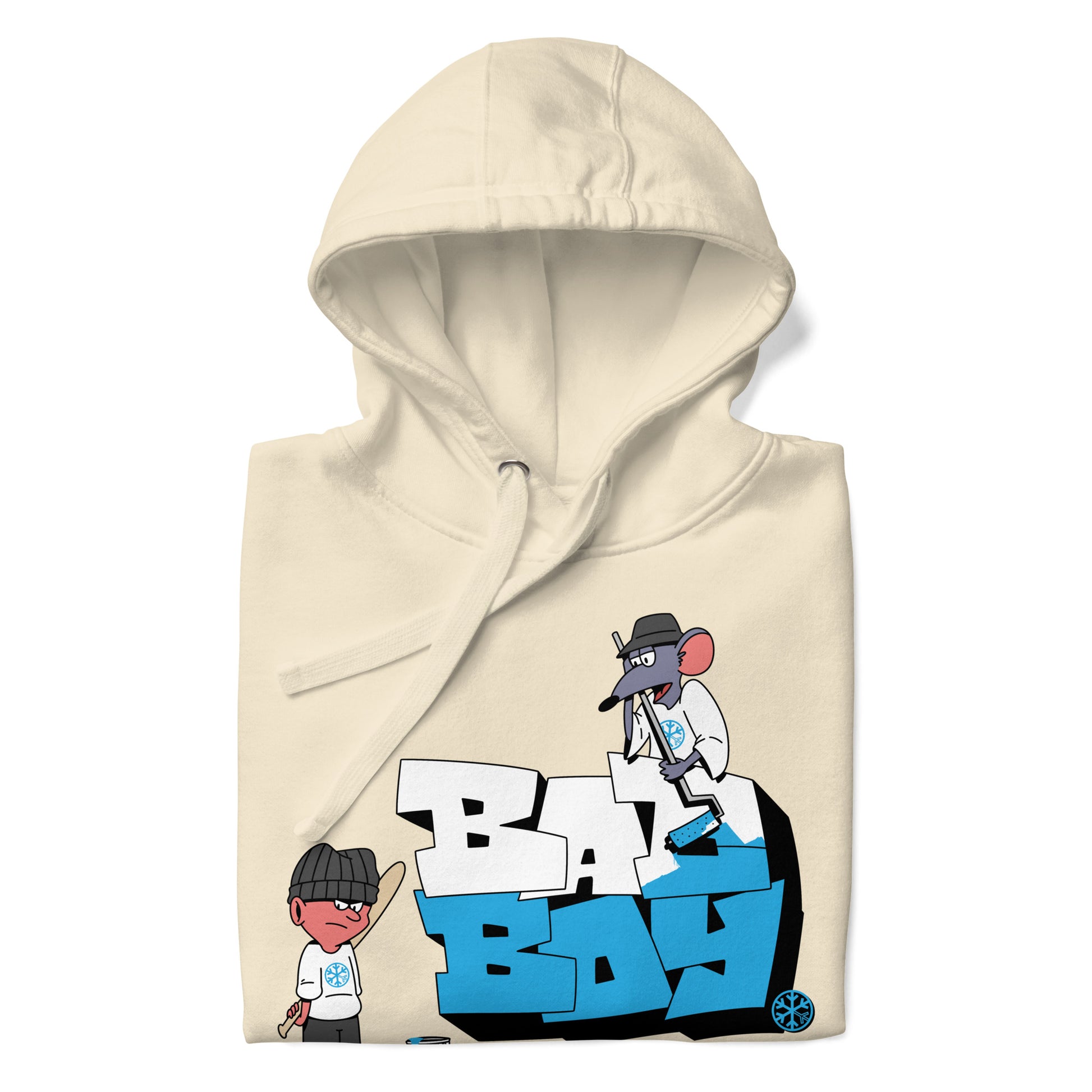 Beige-Bad Boy Graffiti Hoodie from B.Different Clothing, folded, graffiti-inspired streetwear