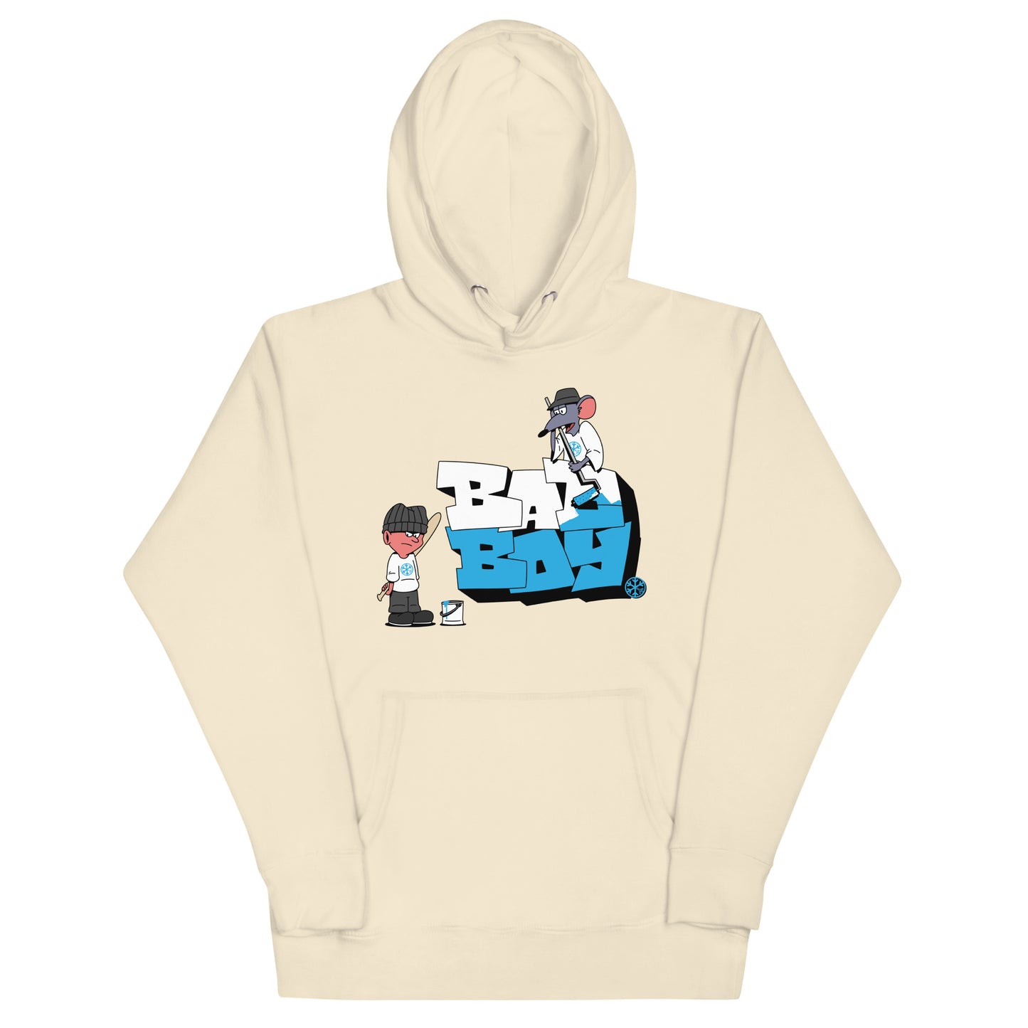 Beige-Bad Boy Graffiti Hoodie from B.Different Clothing, front view, graffiti-inspired streetwear