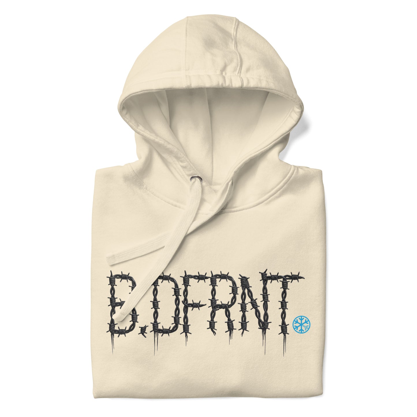Beige-B.DFRNT Barbed Wire Hoodie from B.Different Clothing, folded, graffiti-inspired streetwear