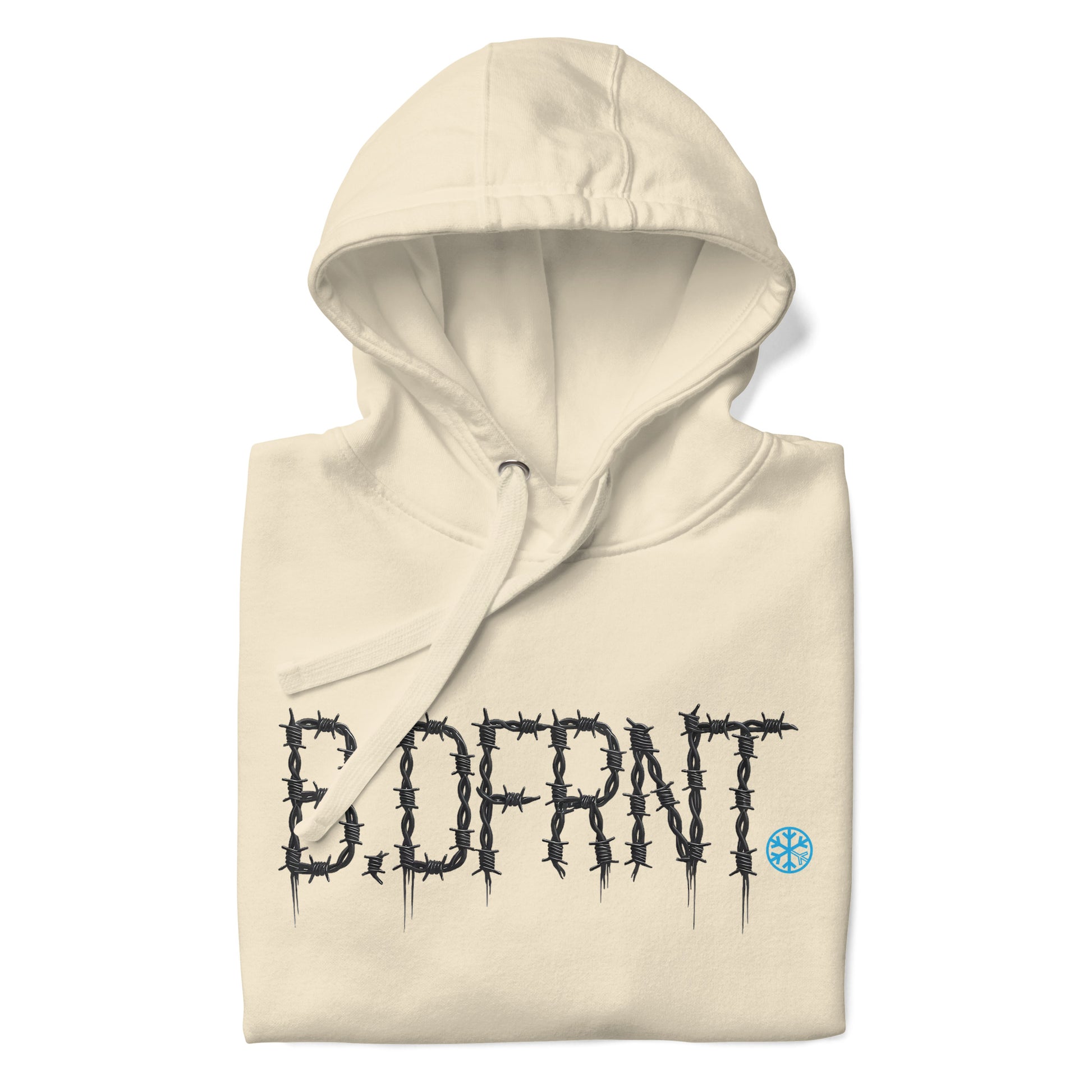 Beige-B.DFRNT Barbed Wire Hoodie from B.Different Clothing, folded, graffiti-inspired streetwear