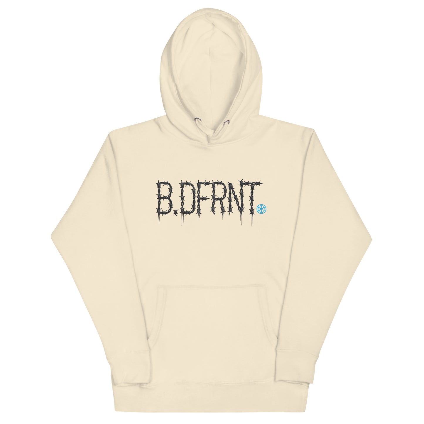 Beige-B.DFRNT Barbed Wire Hoodie from B.Different Clothing, front view, graffiti-inspired streetwear