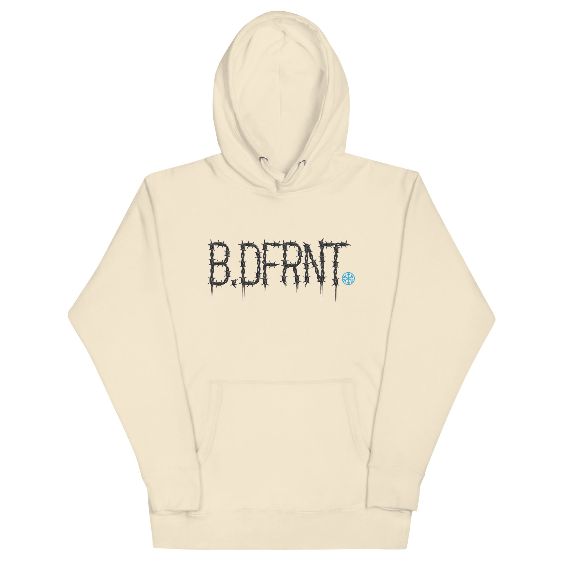 Beige-B.DFRNT Barbed Wire Hoodie from B.Different Clothing, front view, graffiti-inspired streetwear