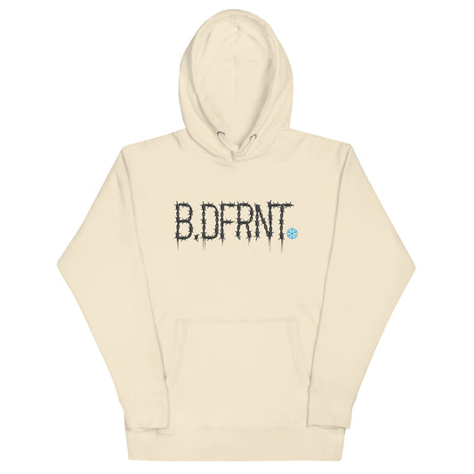 Beige-B.DFRNT Barbed Wire Hoodie from B.Different Clothing, front view, graffiti-inspired streetwear